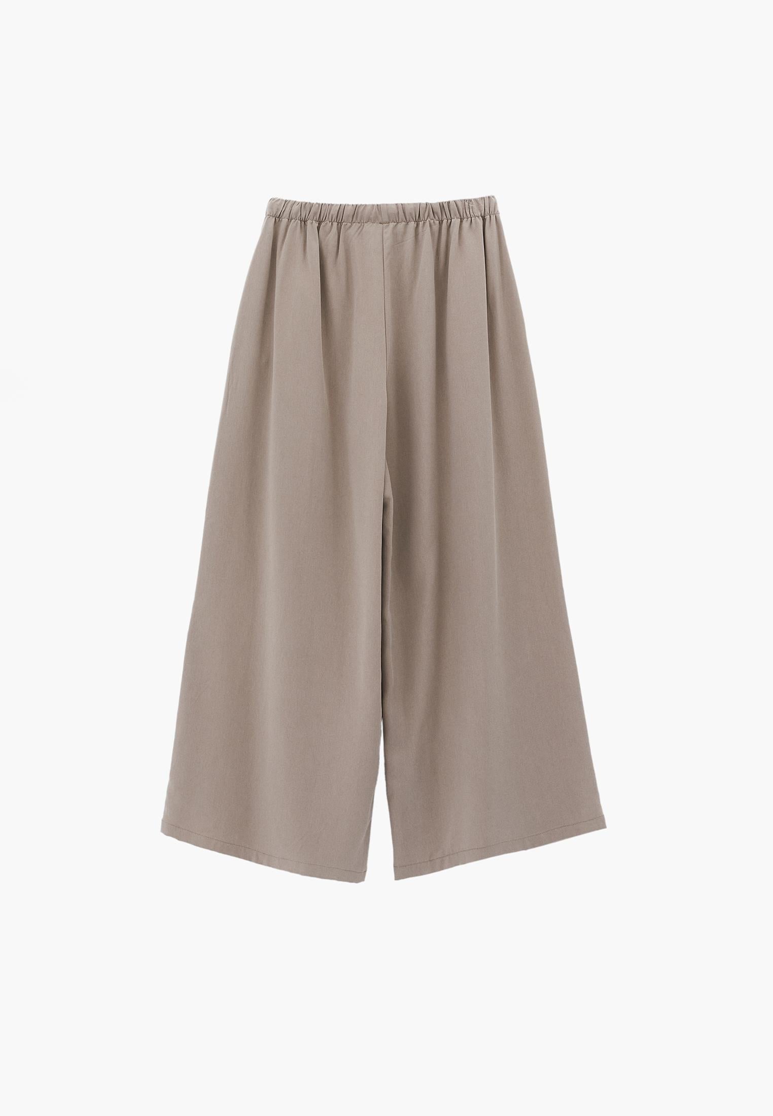 Wide Leg High Waist Elastic Pants - SIMPLY TAUPE