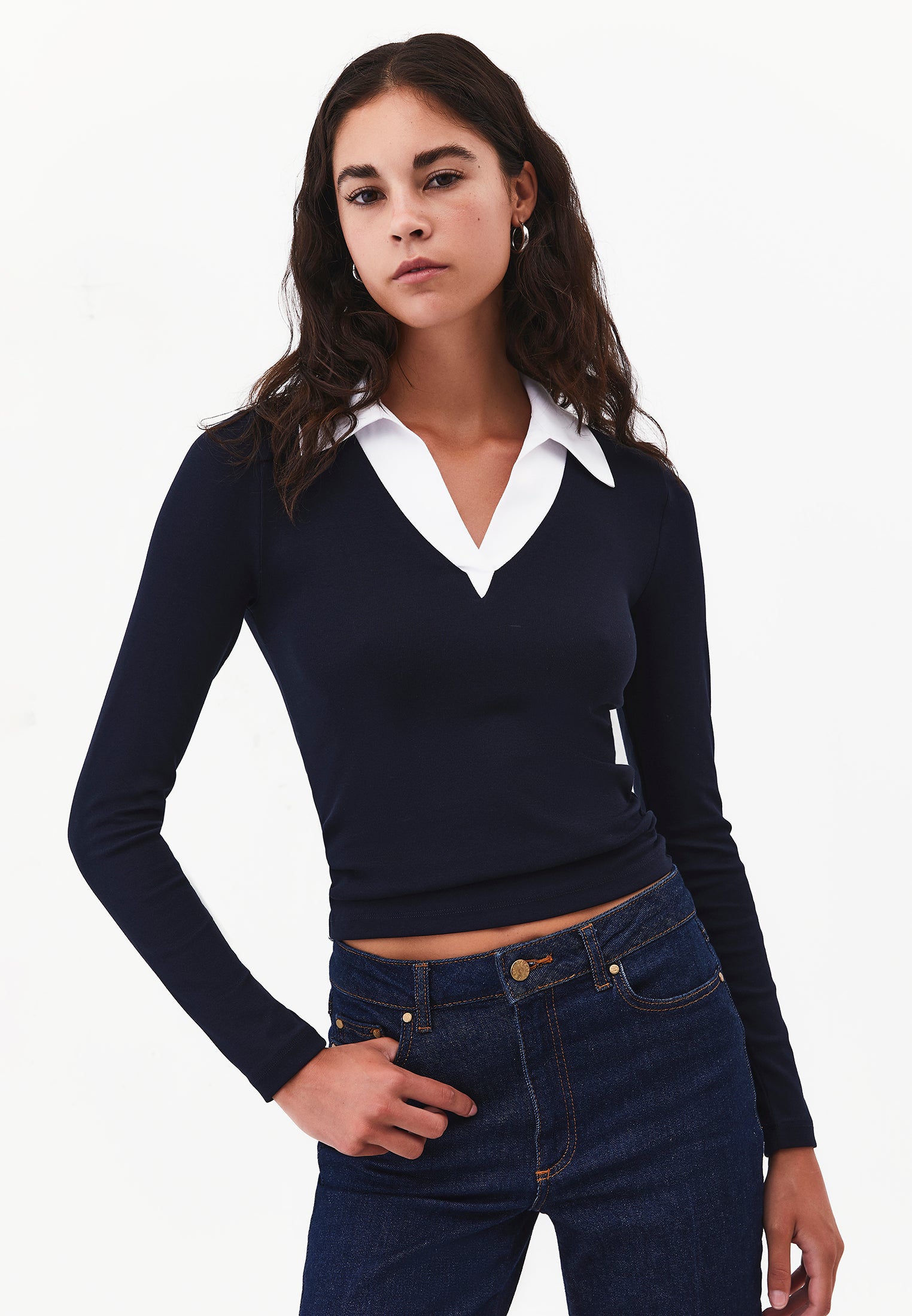Polo Neck Long Sleeve Bodycon T-Shirt - SKY CAPTAIN