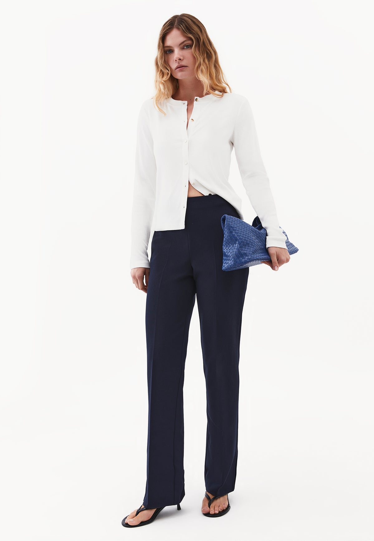 High Waist Straight Leg Slit Trousers - SKY CAPTAIN
