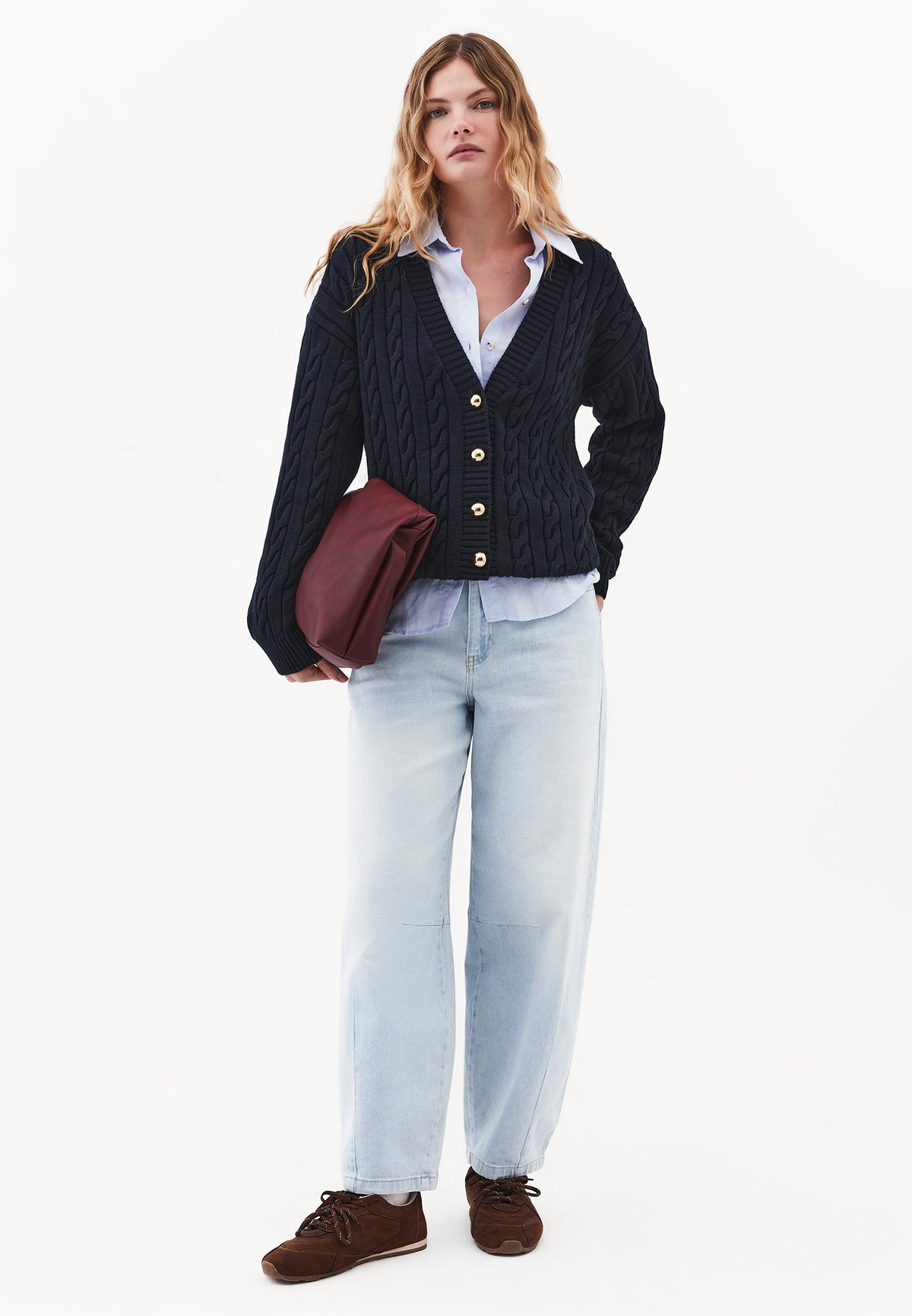 Oversized Long V Neck Cardigan - SKY CAPTAIN