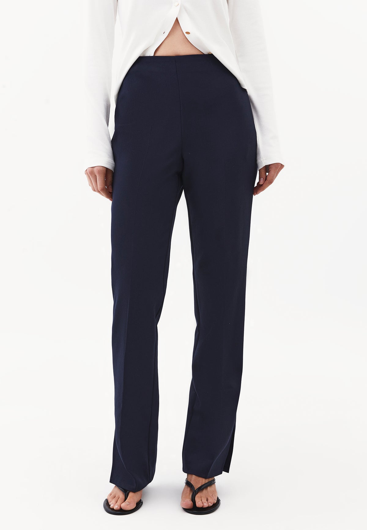 High Waist Straight Leg Slit Trousers - SKY CAPTAIN