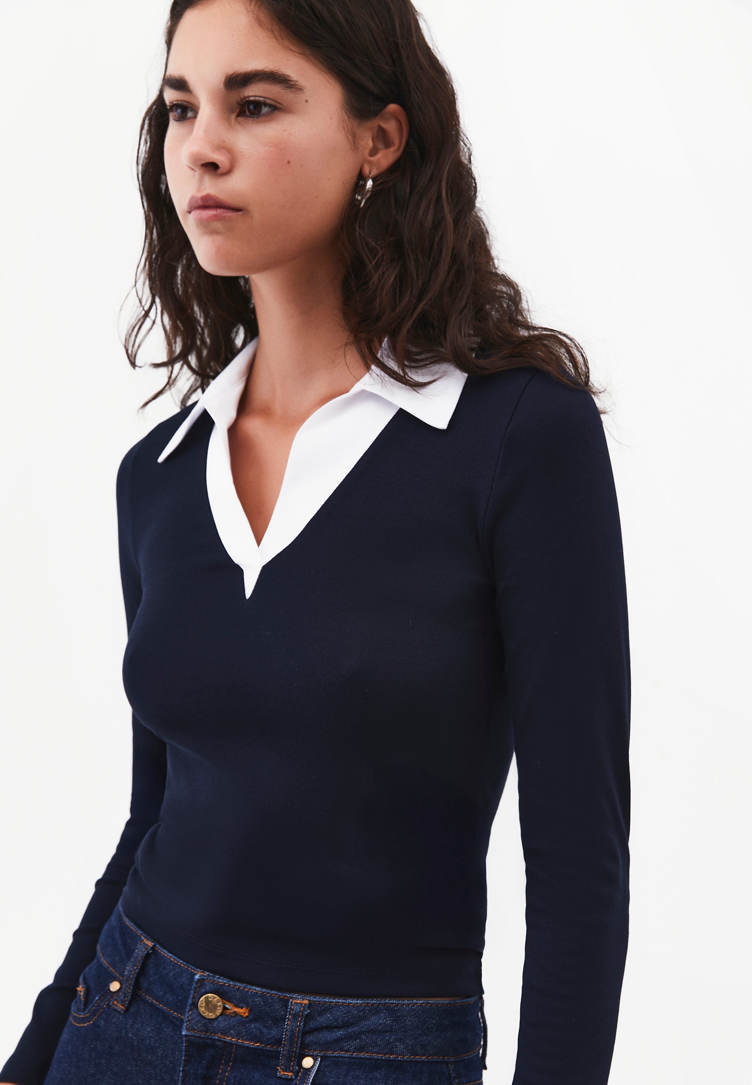 Polo Neck Long Sleeve Bodycon T-Shirt - SKY CAPTAIN