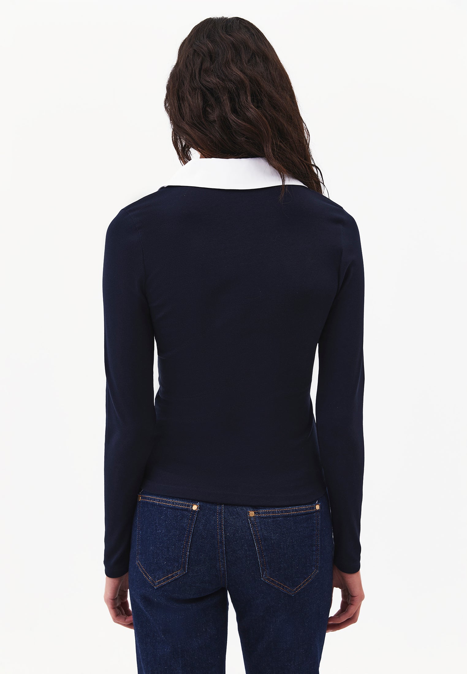 Polo Neck Long Sleeve Bodycon T-Shirt - SKY CAPTAIN