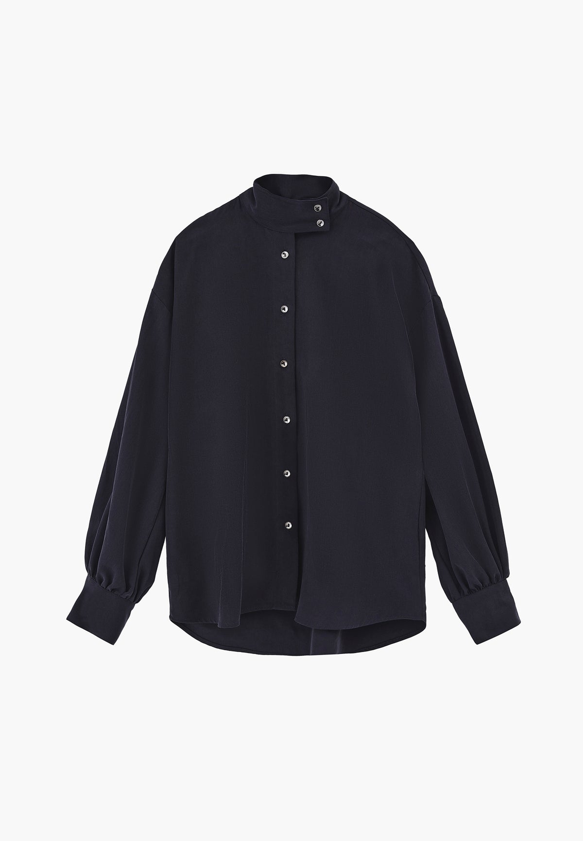 Checked Loose Shirt with High Collar - SKY CAPTAIN