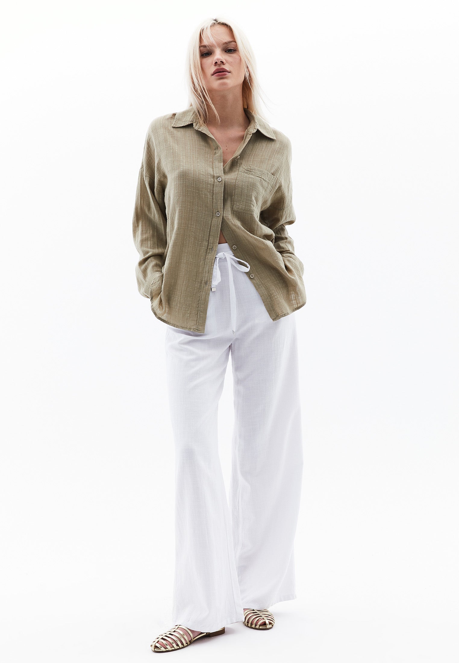 Button Detailed Oversize Long Sleeve Shirt - SLATE GREEN
