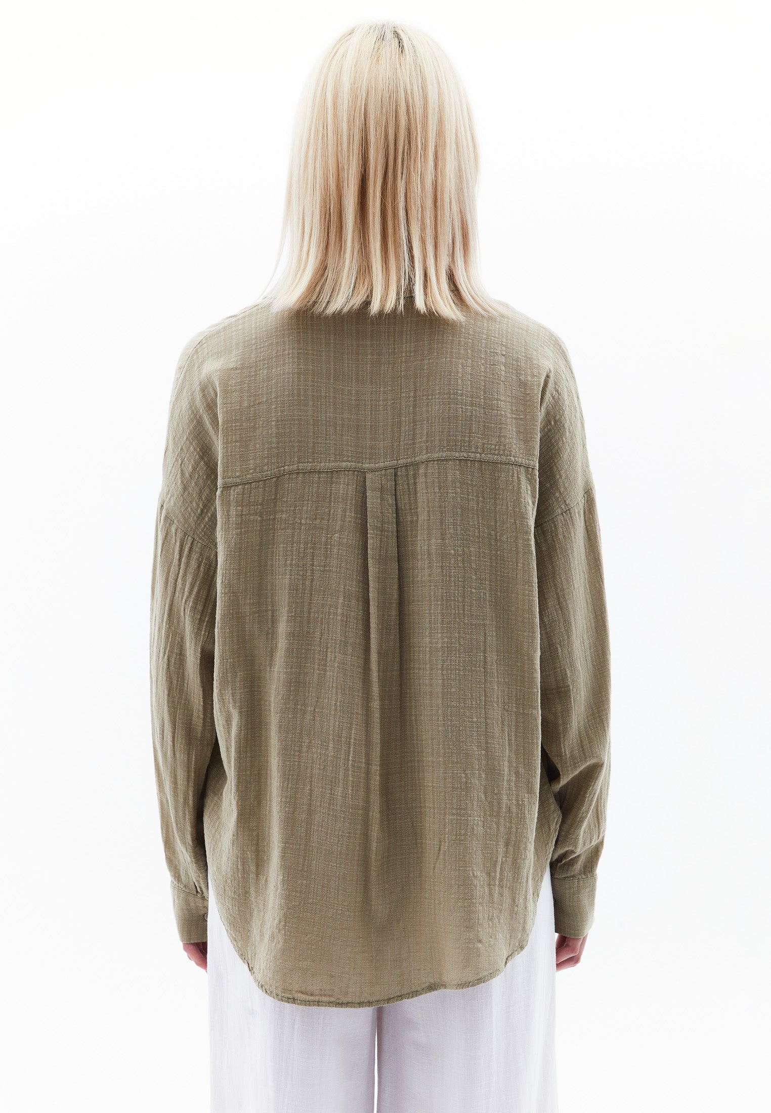 Button Detailed Oversize Long Sleeve Shirt - SLATE GREEN
