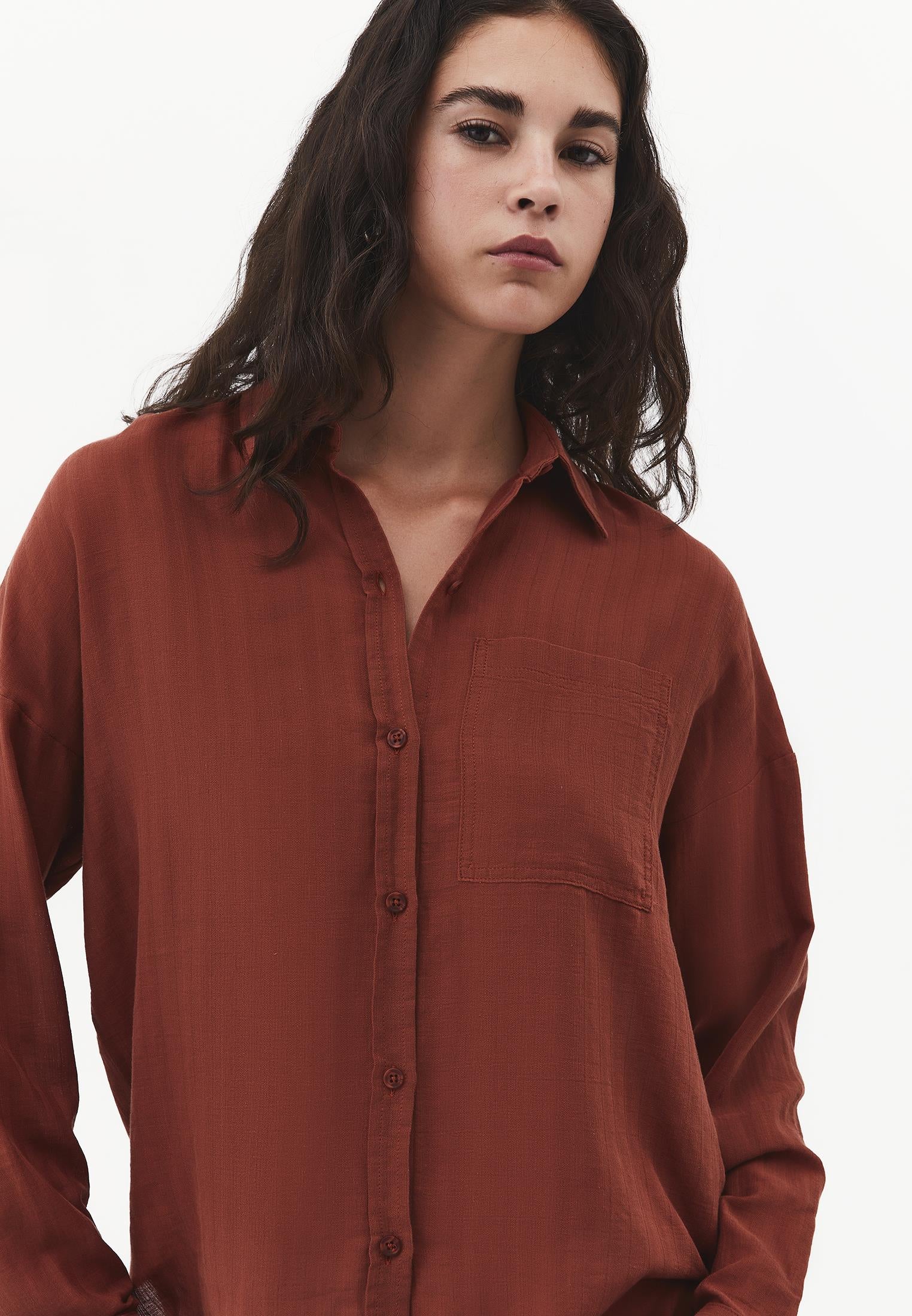 Long Sleeve Oversized Woven Shirt - SMOKED PAPRIKA