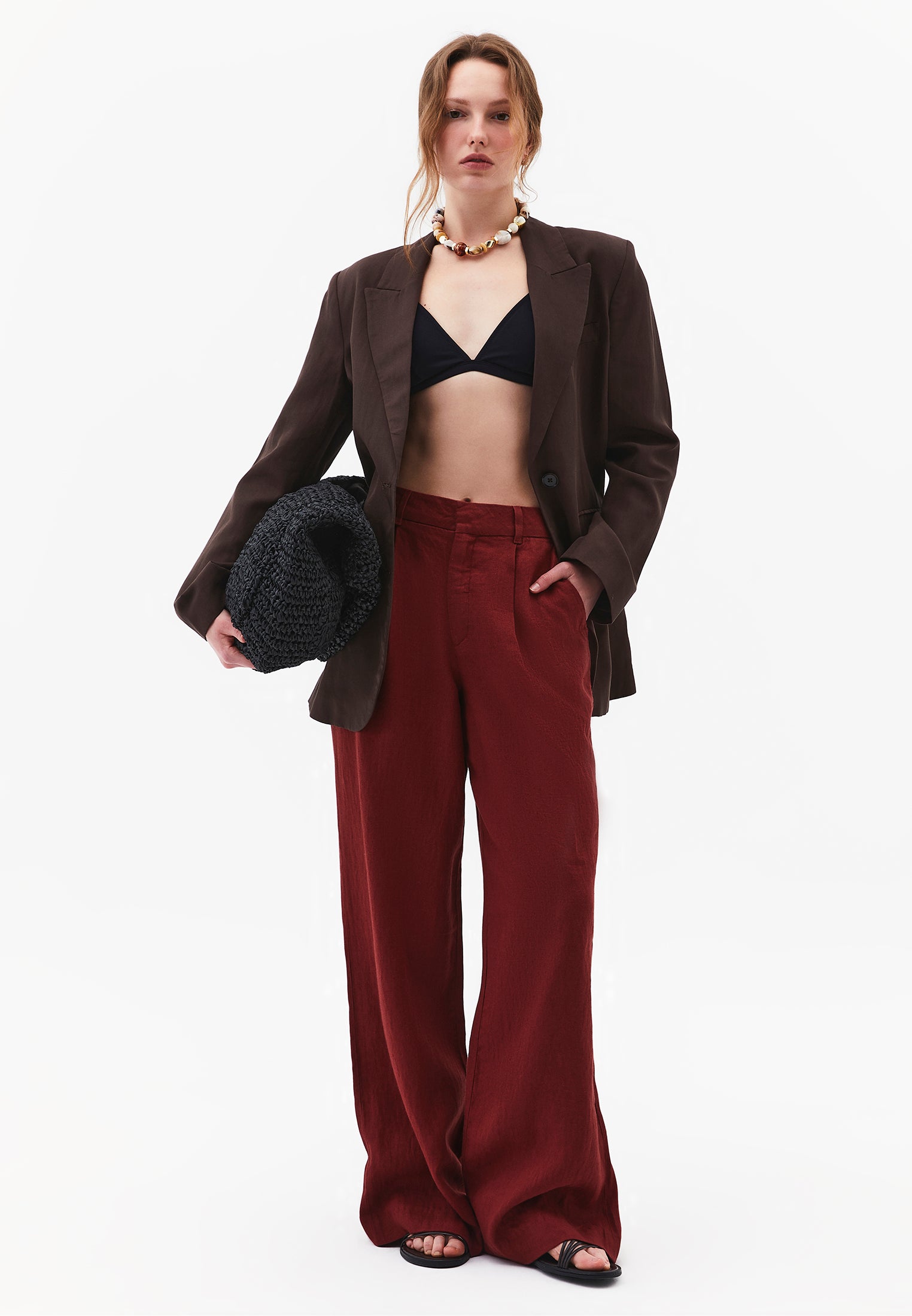 Pleated Wide Leg Pants - SPICED APPLE