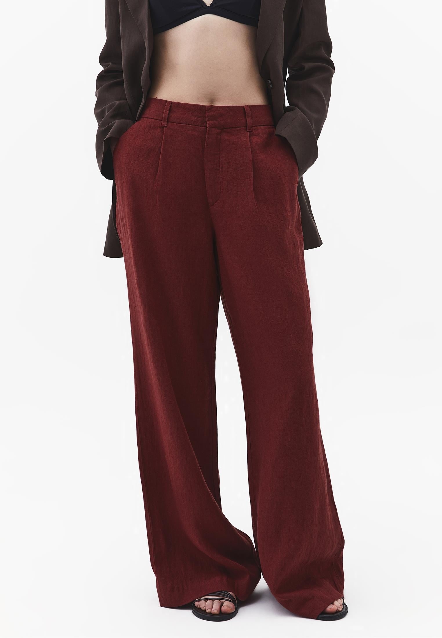 Pleated Wide Leg Pants - SPICED APPLE