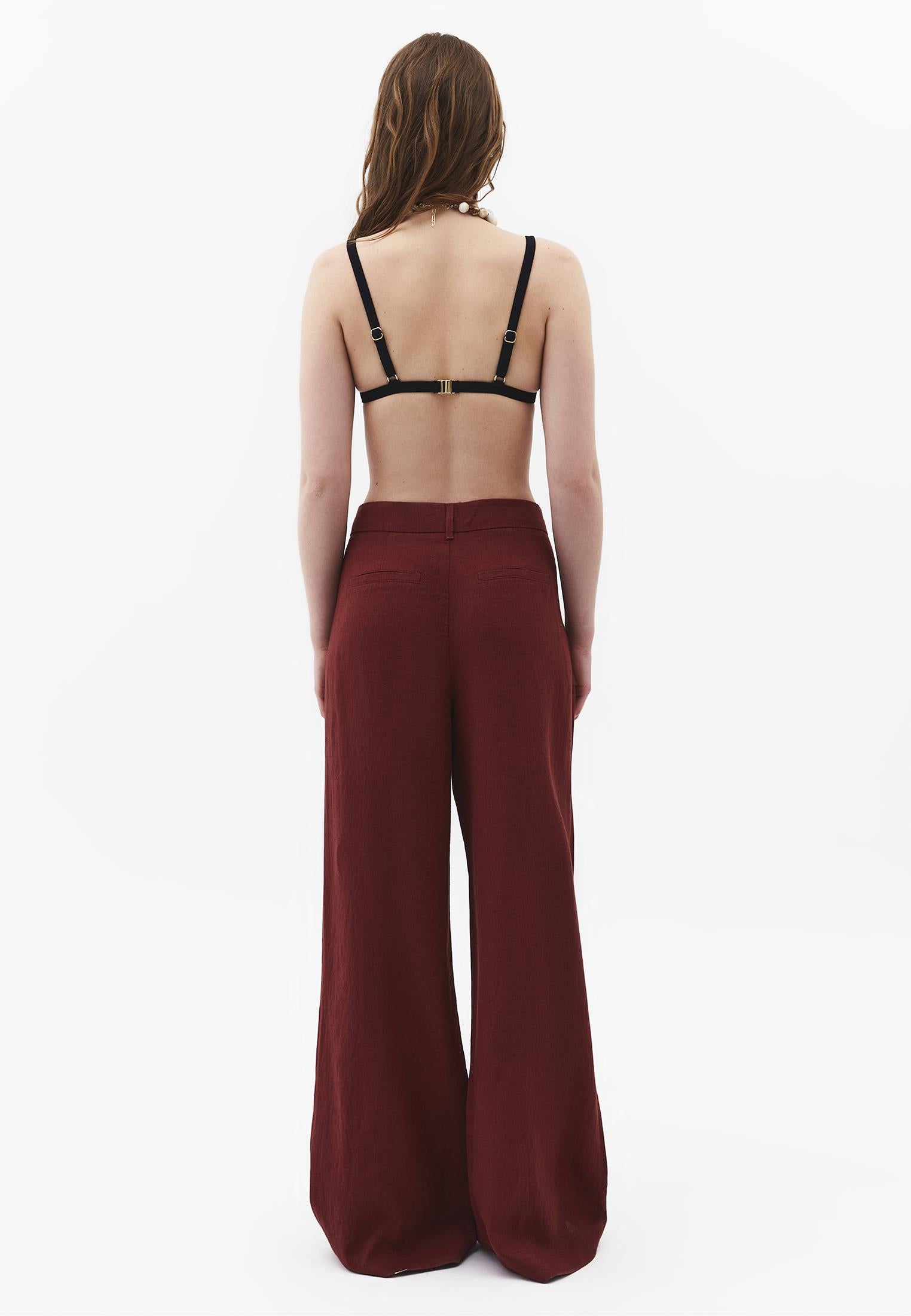 Pleated Wide Leg Pants - SPICED APPLE