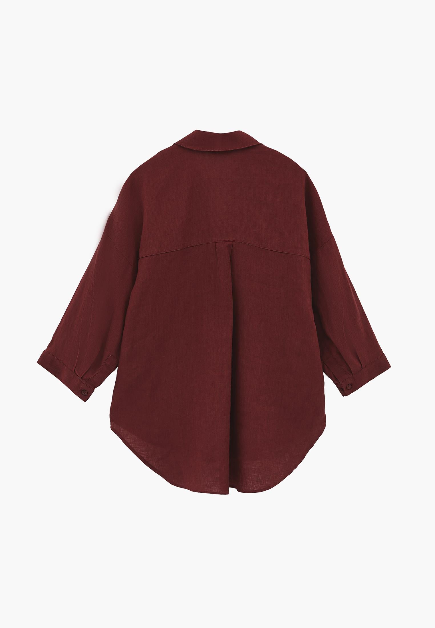 Shirt Collar Oversize Tunic Shirt - SPICED APPLE