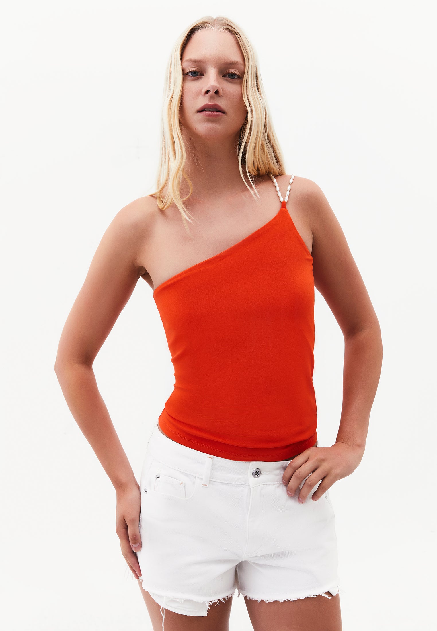 One Shoulder Bodycon Tank - SPICY ORANGE