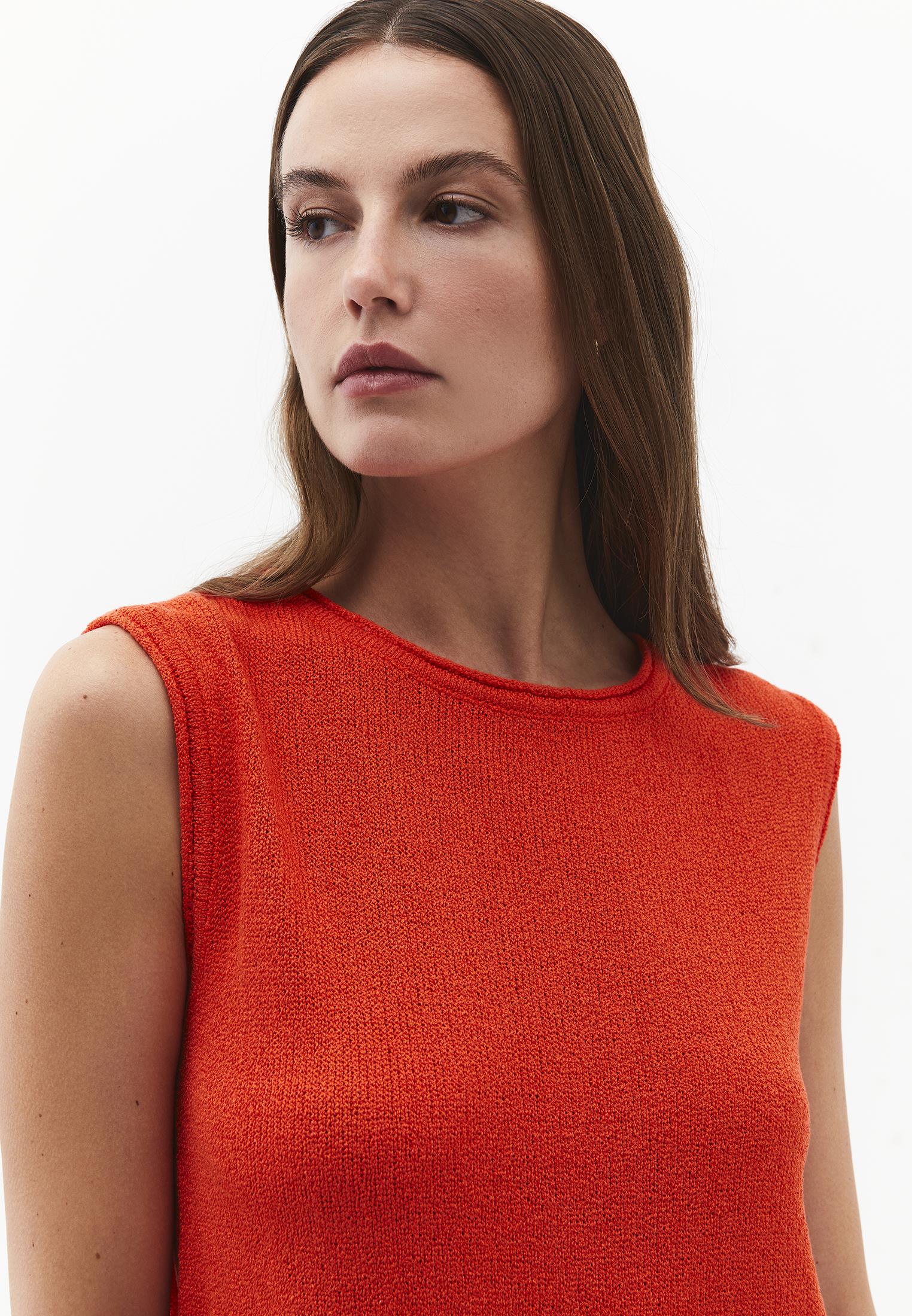 Asymmetric Tunic Knit Tank - SPICY ORANGE