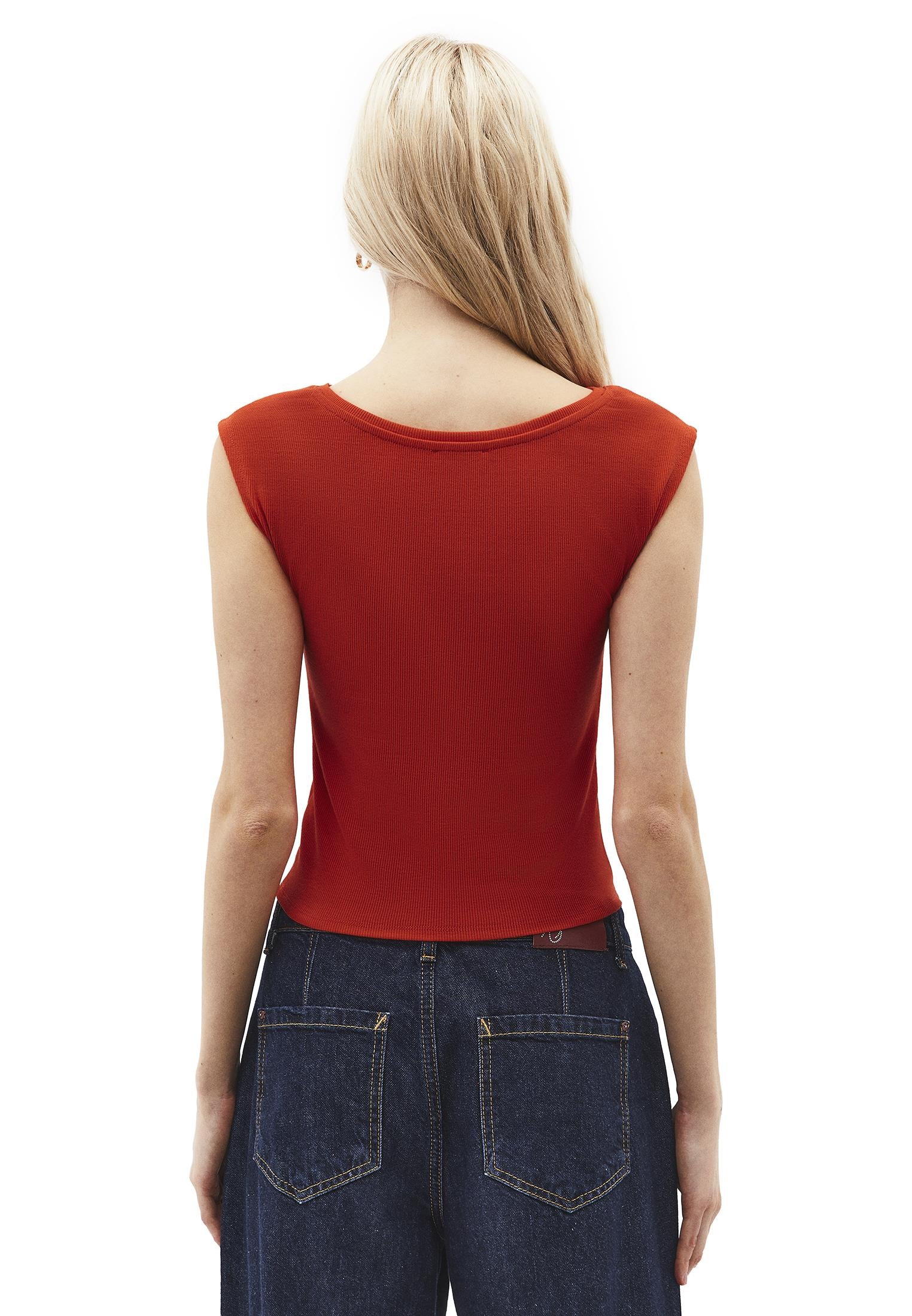 Boat Neck Short Sleeve Bodycon T-Shirt - SPICY ORANGE