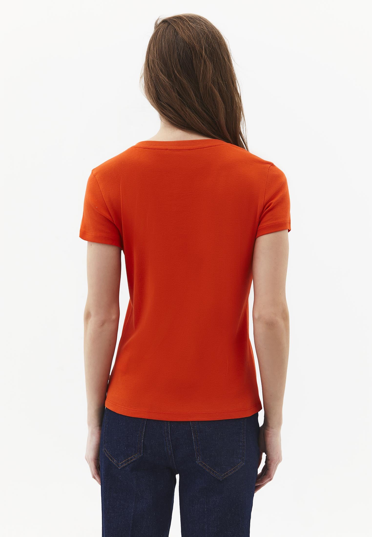 V Neck Short Sleeve Slim T-Shirt - SPICY ORANGE