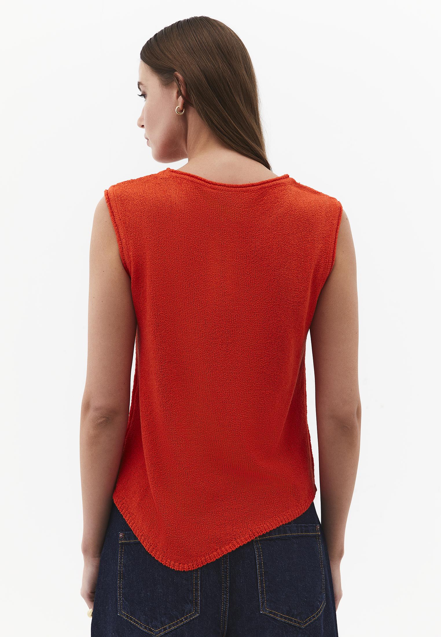 Asymmetric Tunic Knit Tank - SPICY ORANGE