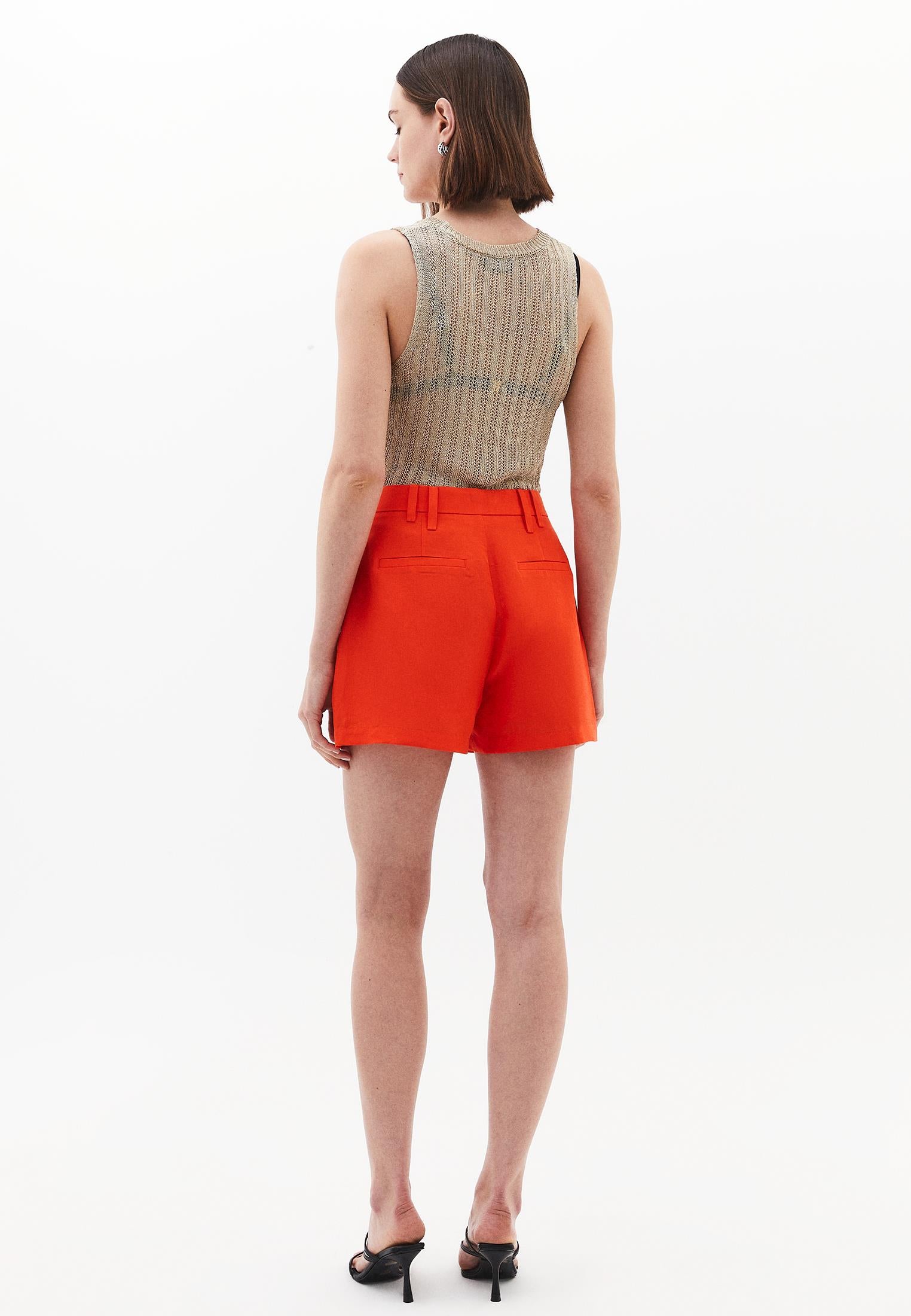 High Waist Short With Belt Detail - SPICY ORANGE