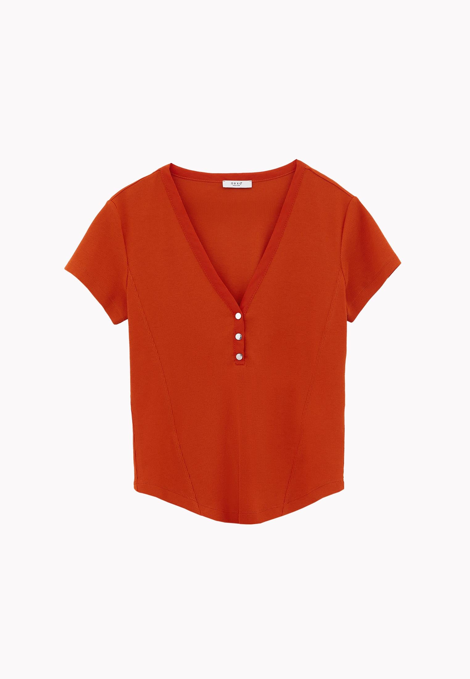 V Neck Slim Fit T-Shirt - SPICY ORANGE
