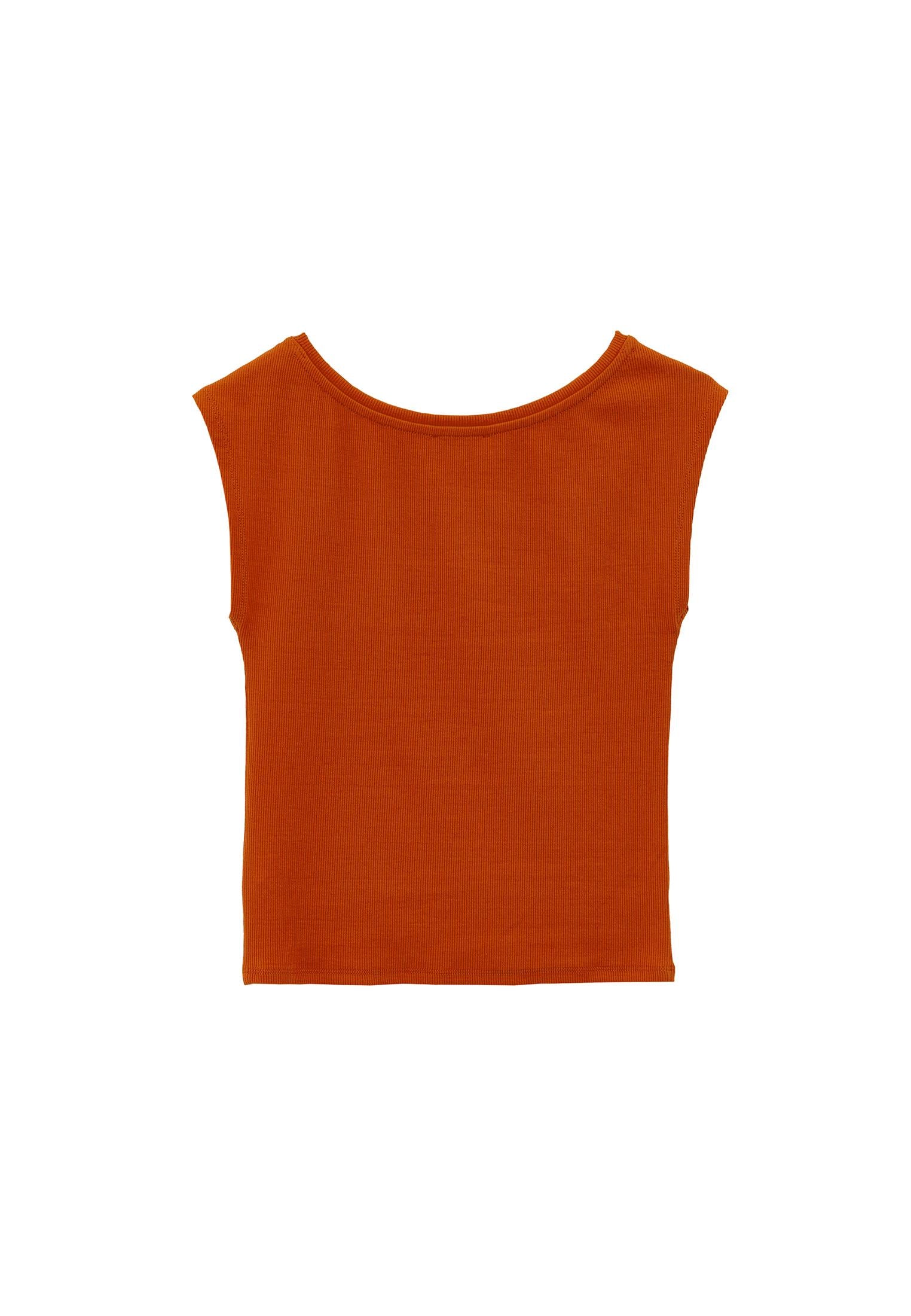 Boat Neck Short Sleeve Bodycon T-Shirt - SPICY ORANGE