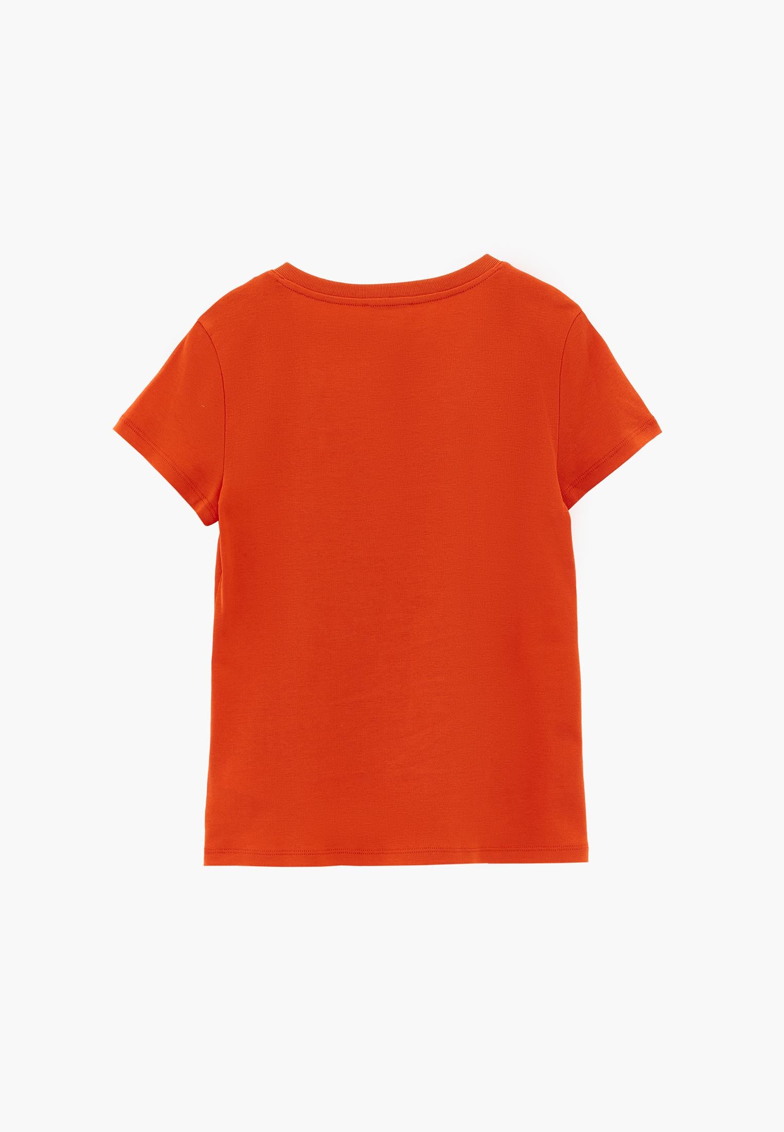 V Neck Short Sleeve Slim T-Shirt - SPICY ORANGE