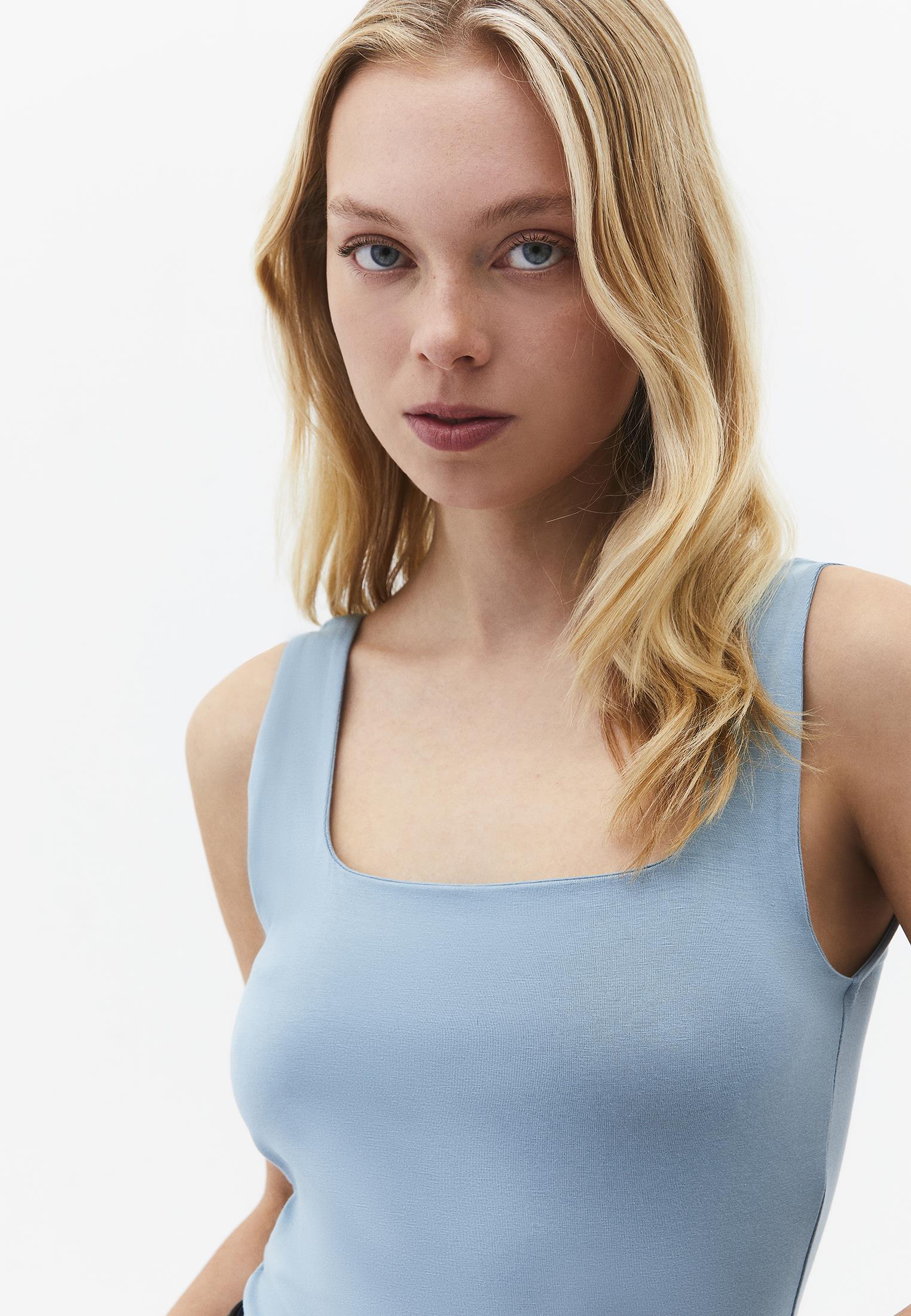 Square Neck Bodycon Tank Top - STONE BLUE