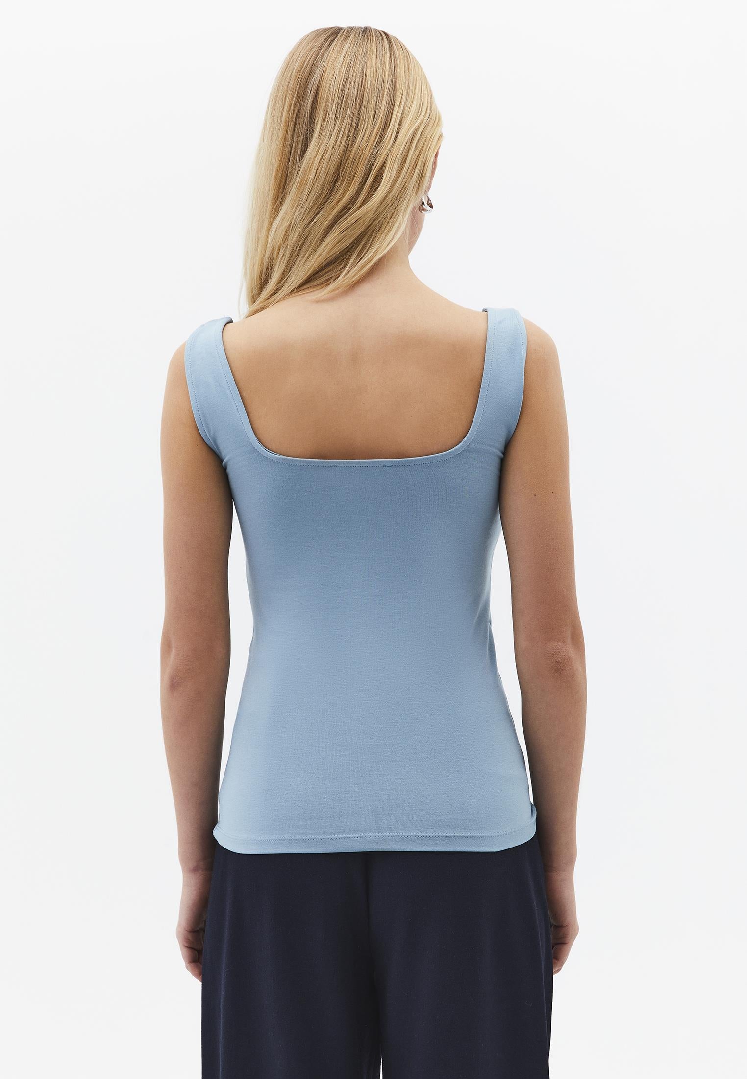 Square Neck Bodycon Tank Top - STONE BLUE