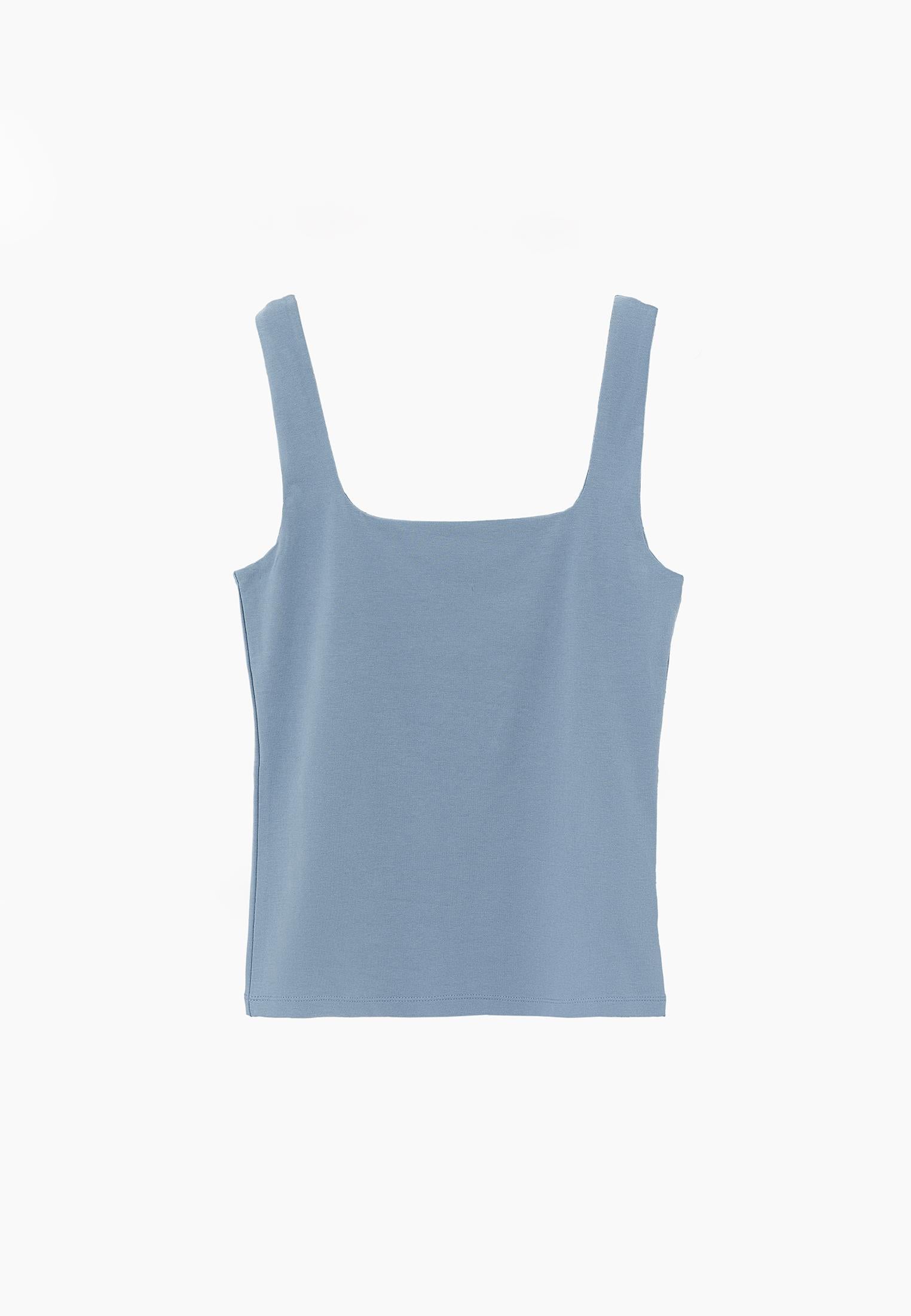 Square Neck Bodycon Tank Top - STONE BLUE