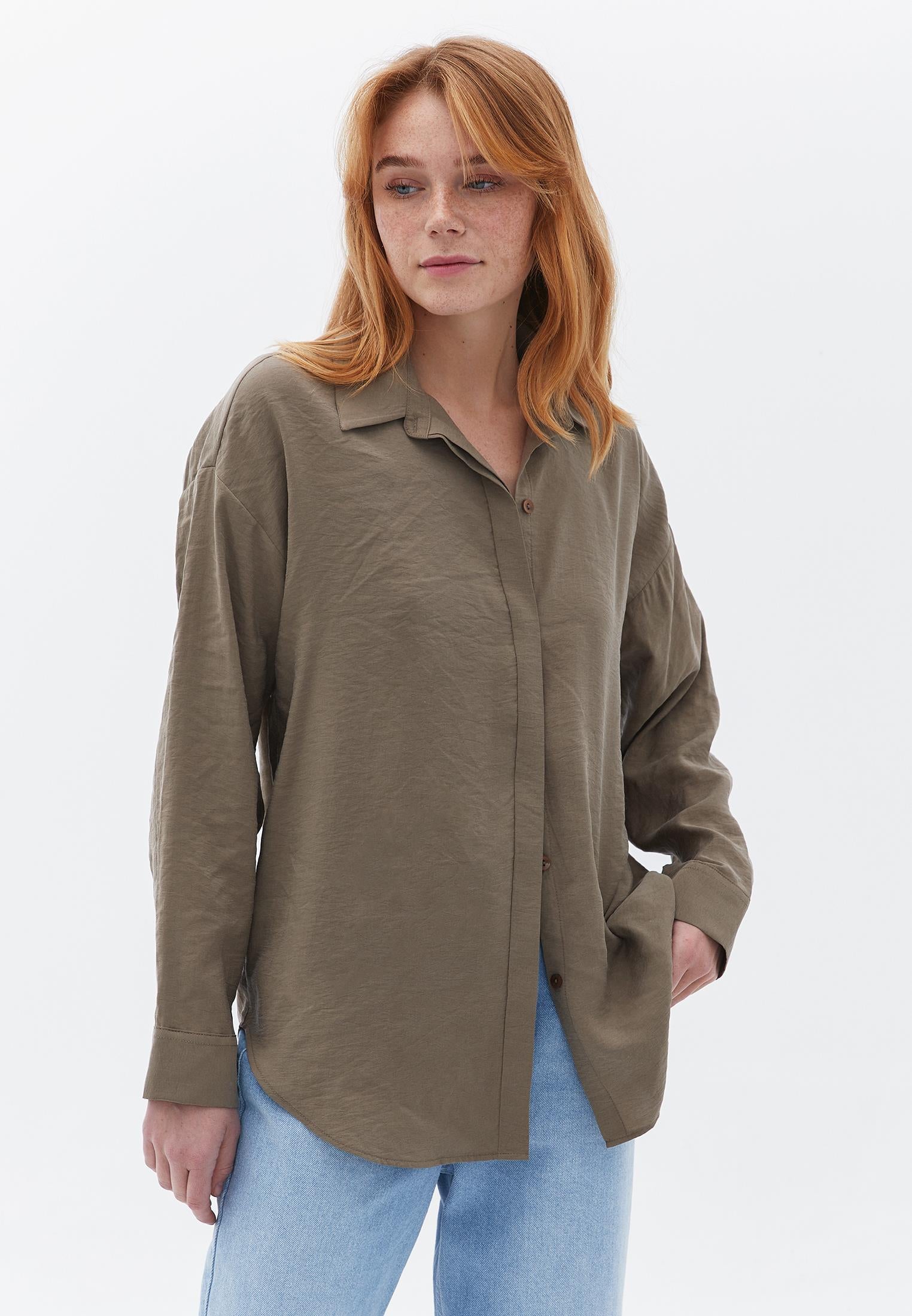 Buttoned Oversize Shirt - STONE GRAY