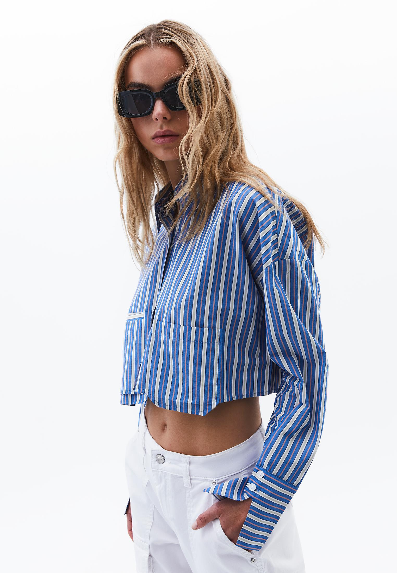 Striped Crop Shirt - STRIPED COMB