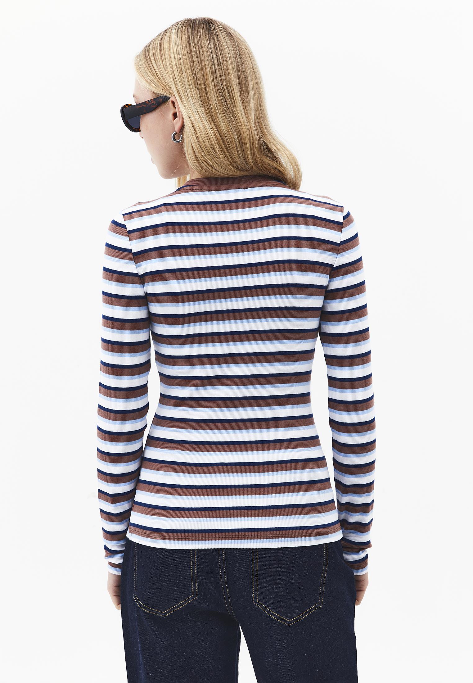 Crew Neck Long Sleeve Bodycon T-Shirt - STRIPED COMB
