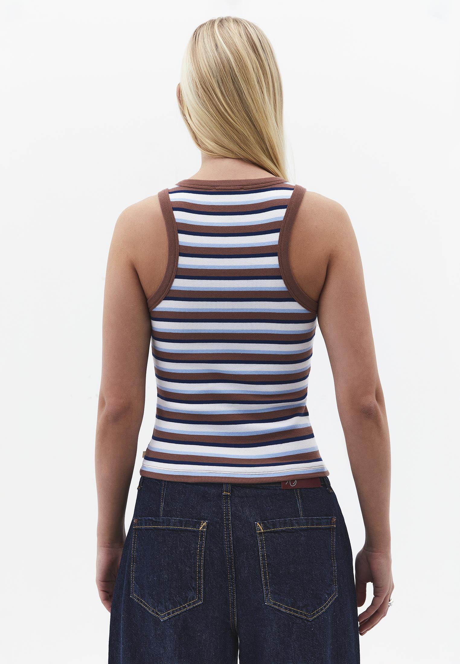 Crew Neck Bodycon Tank Top - STRIPED COMB