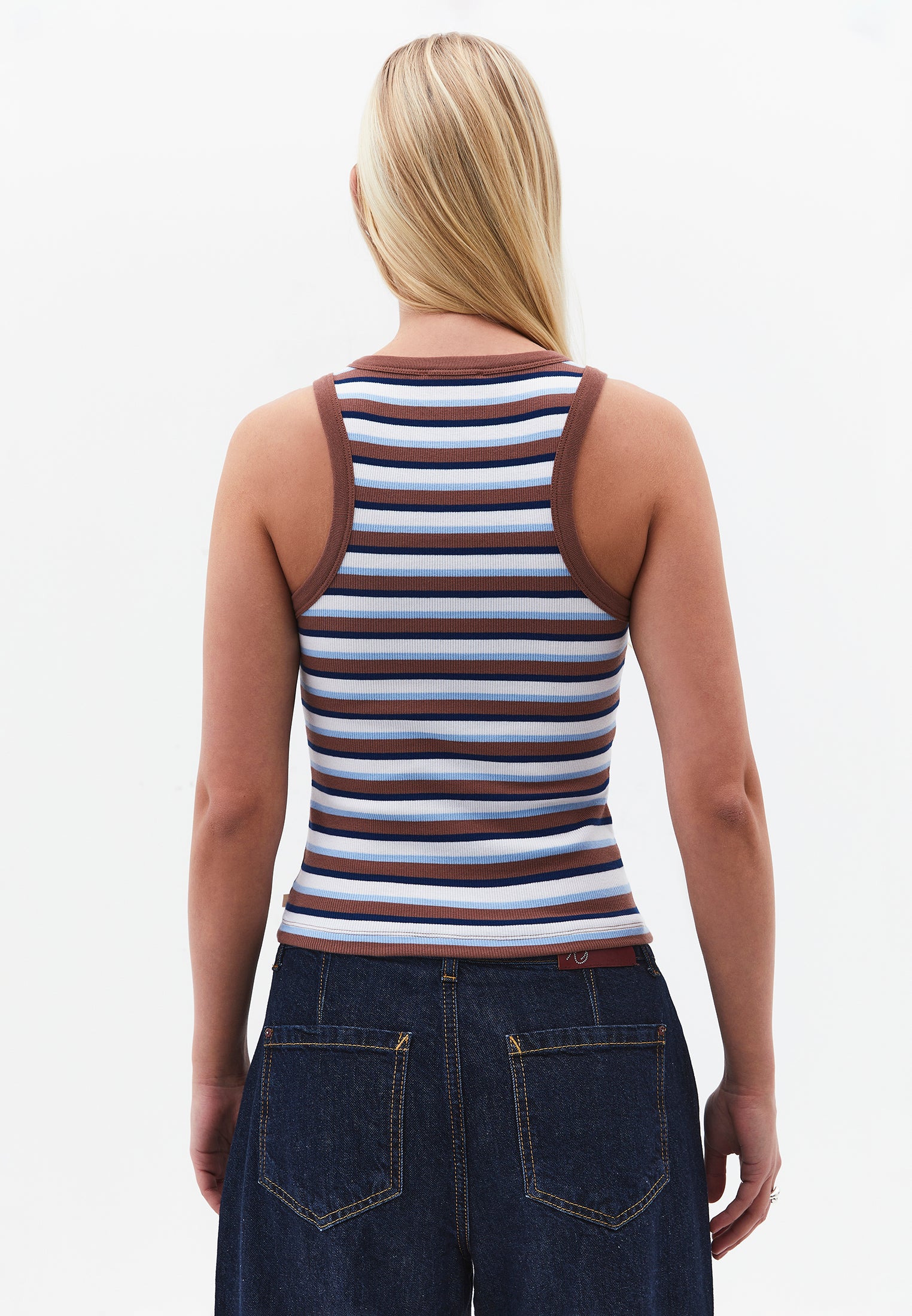 Crew Neck Bodycon Tank Top - STRIPED COMB