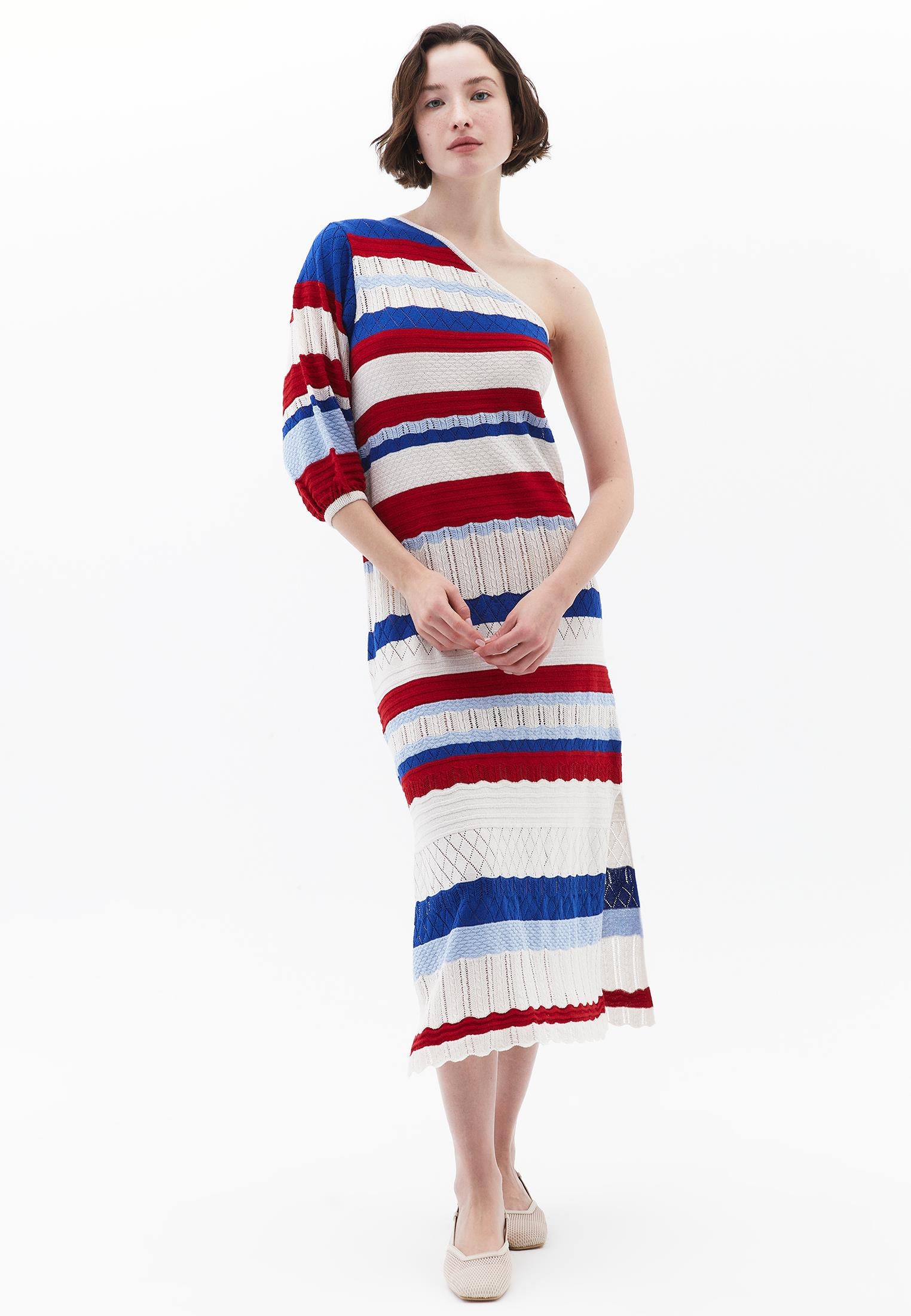 One Shoulder Maxi Dress - STRIPE COMB
