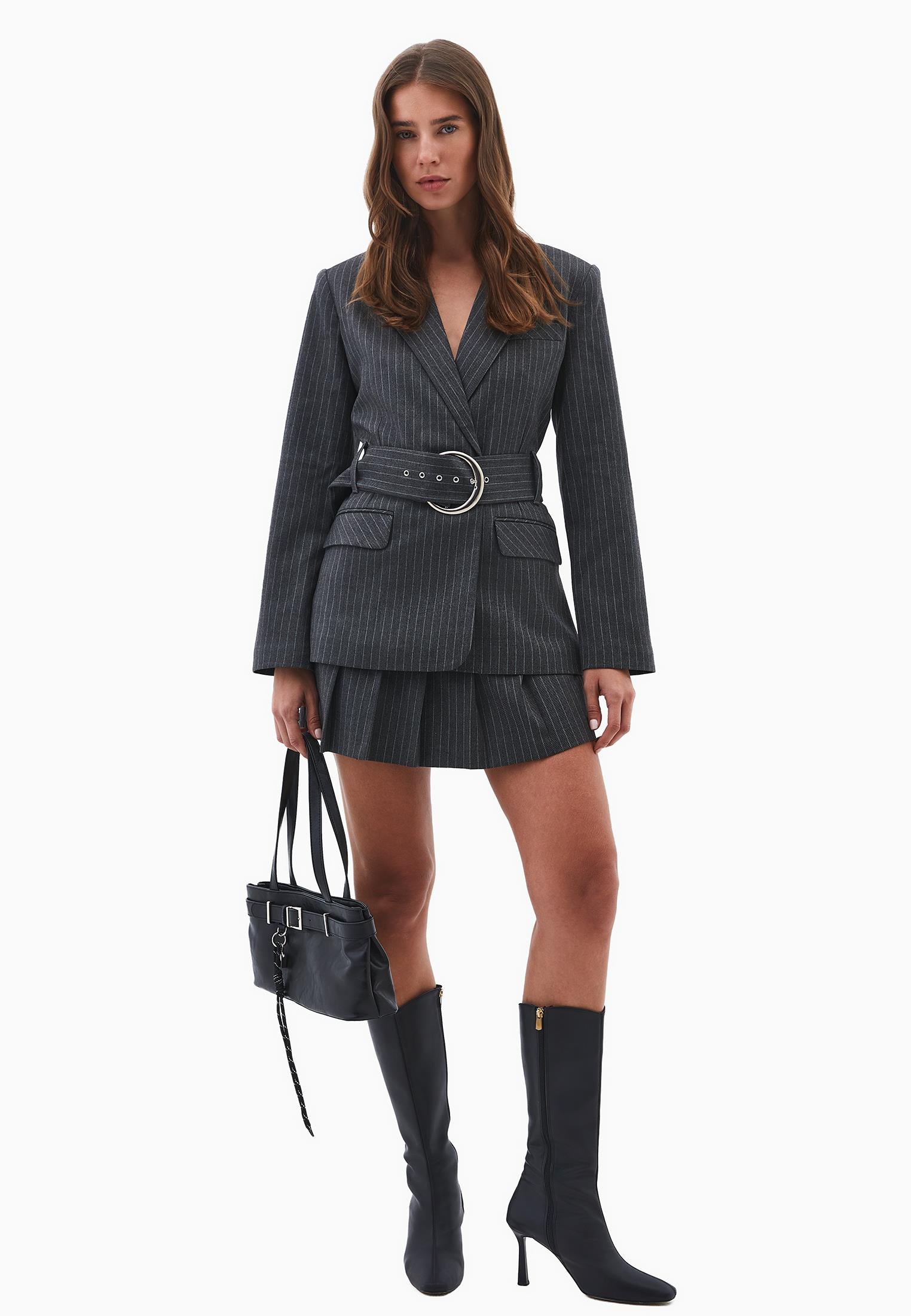Flared Skirt With Button Detail - STRIPE COMB