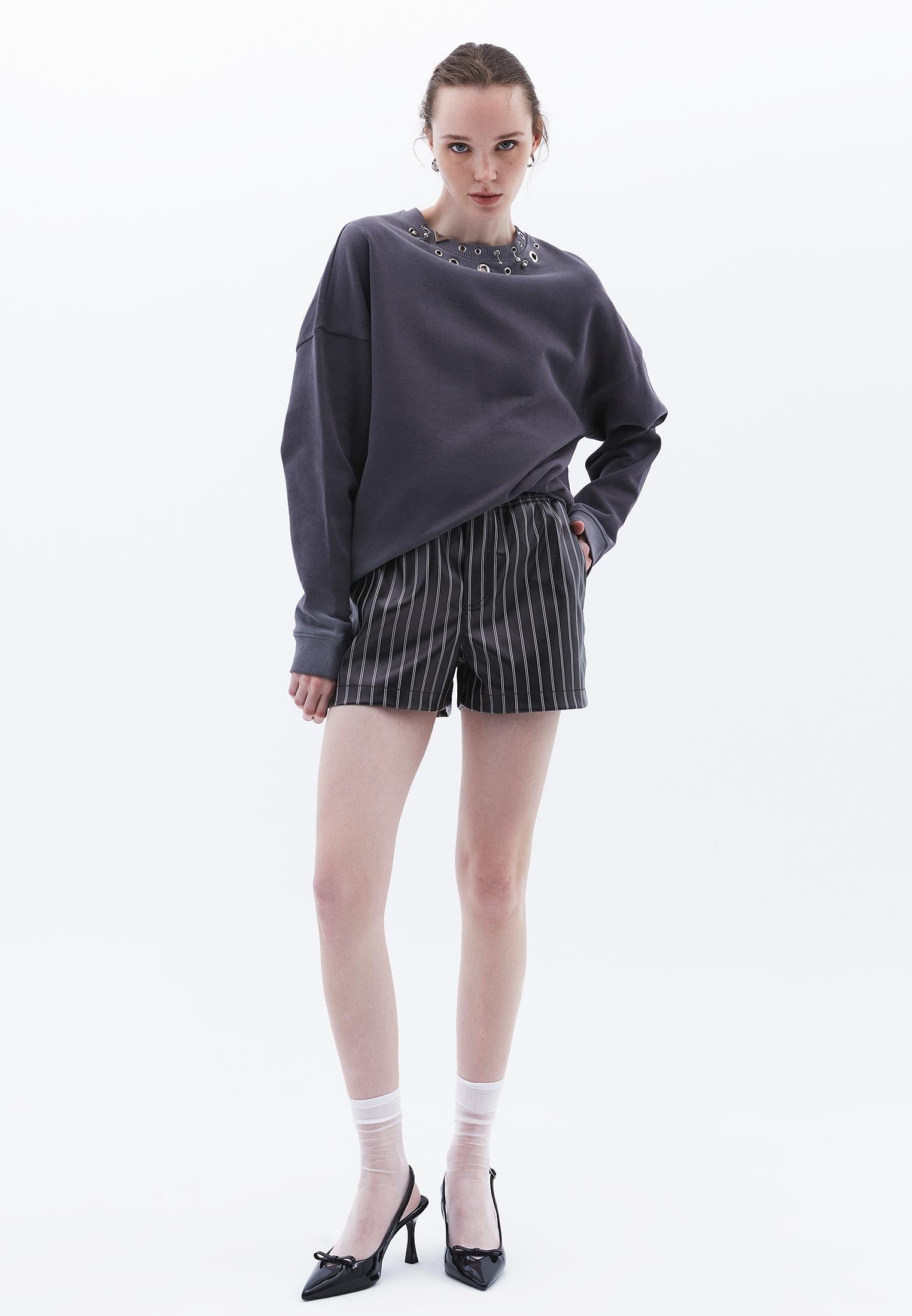 Elastic Waist Loose Fit Shorts - STRIPE COMB