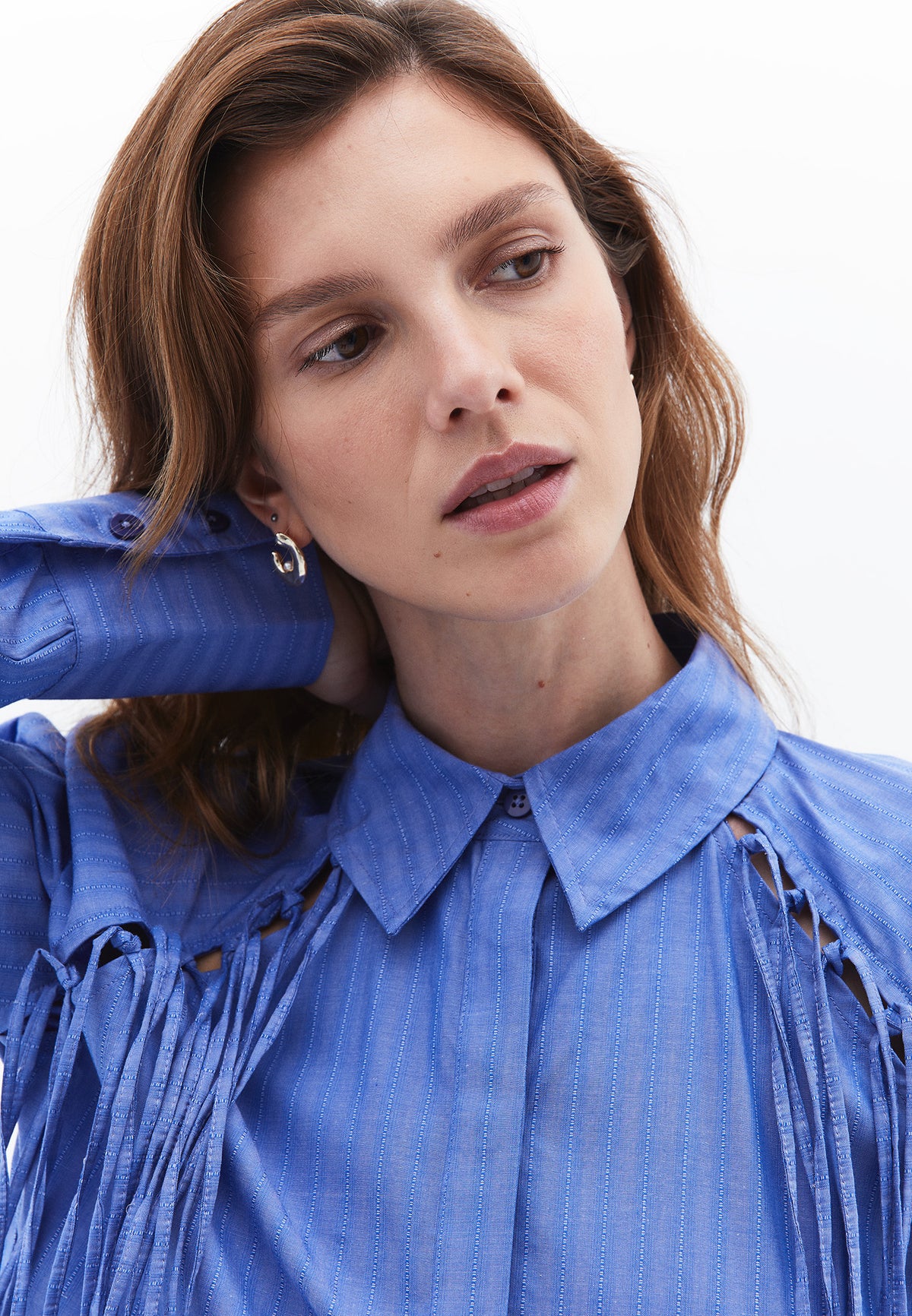 Raglan Sleeve Shirt Collar Slim Shirt - STRIPE COMB