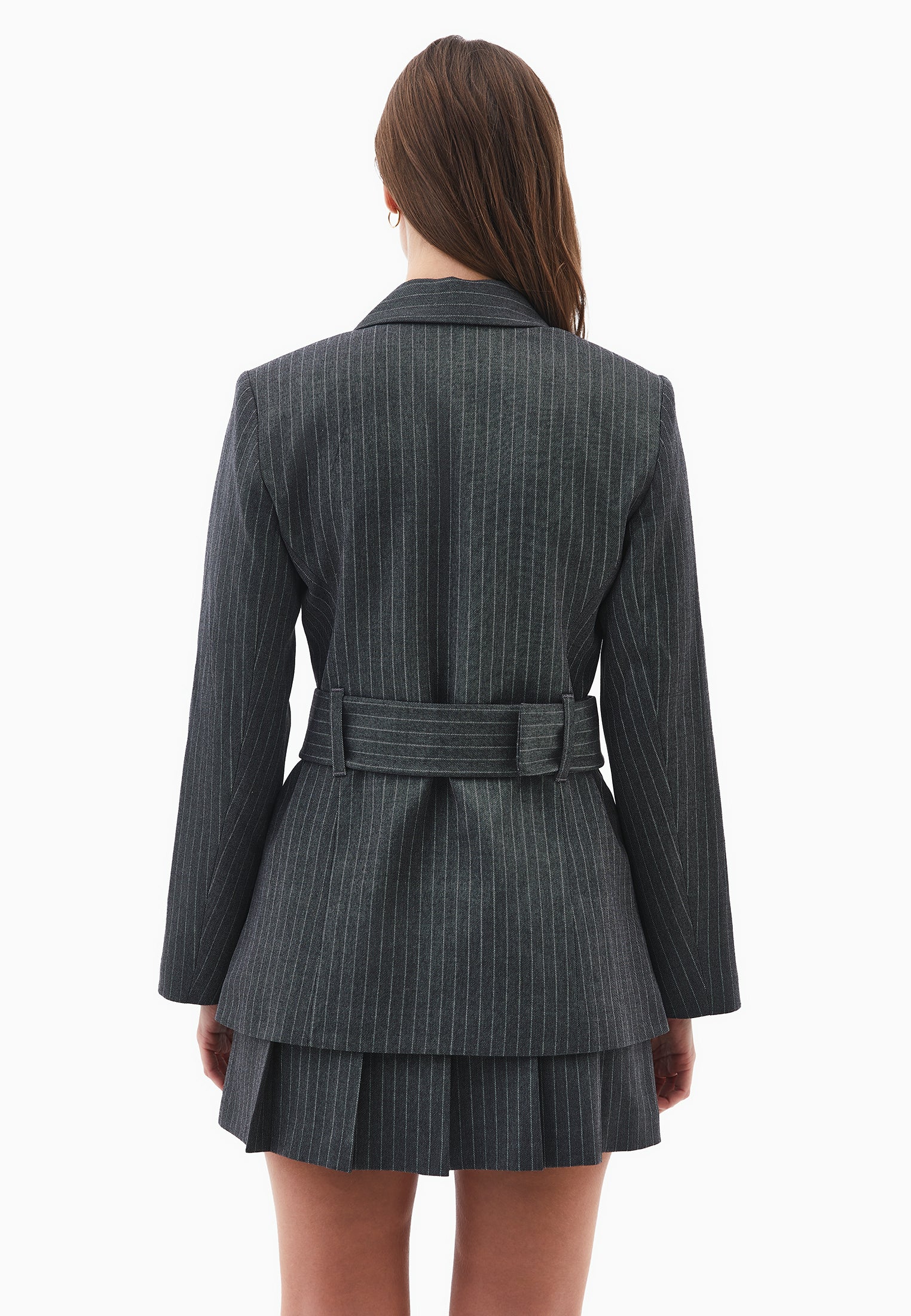 Oversize Jacket With Belt Detail - STRIPE COMB