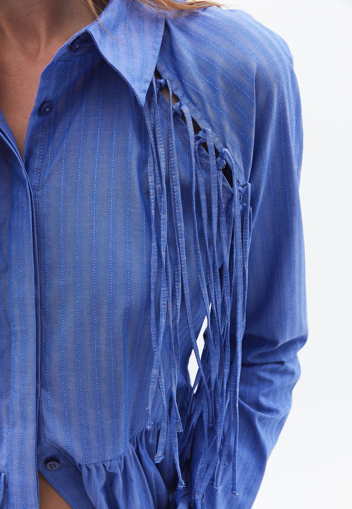 Raglan Sleeve Shirt Collar Slim Shirt - STRIPE COMB