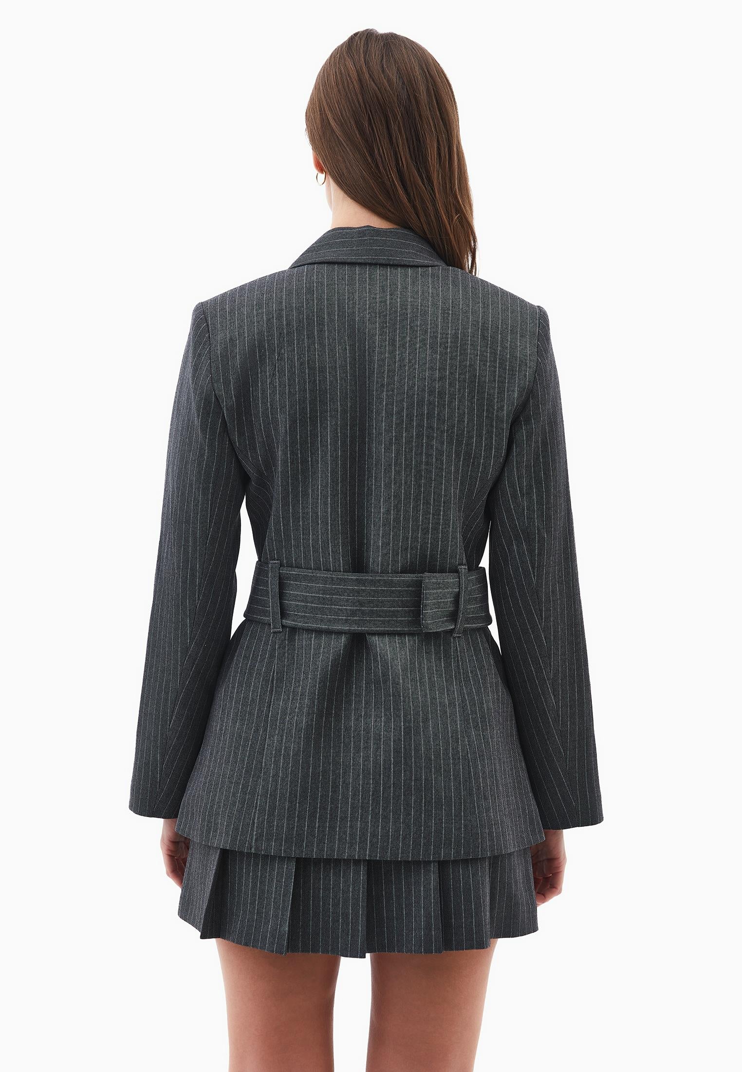 Oversize Jacket With Belt Detail - STRIPE COMB