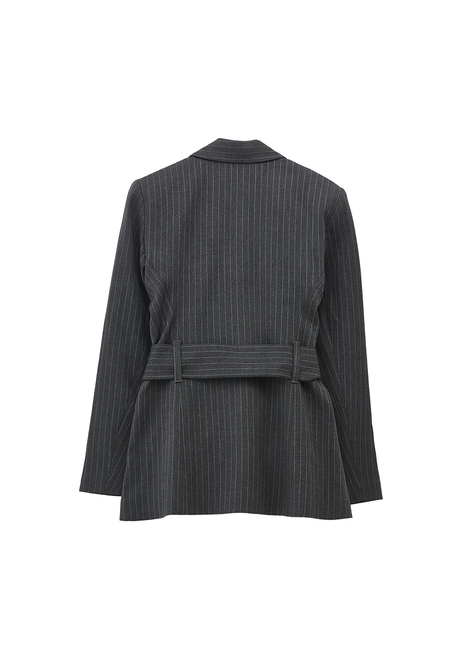 Oversize Jacket With Belt Detail - STRIPE COMB