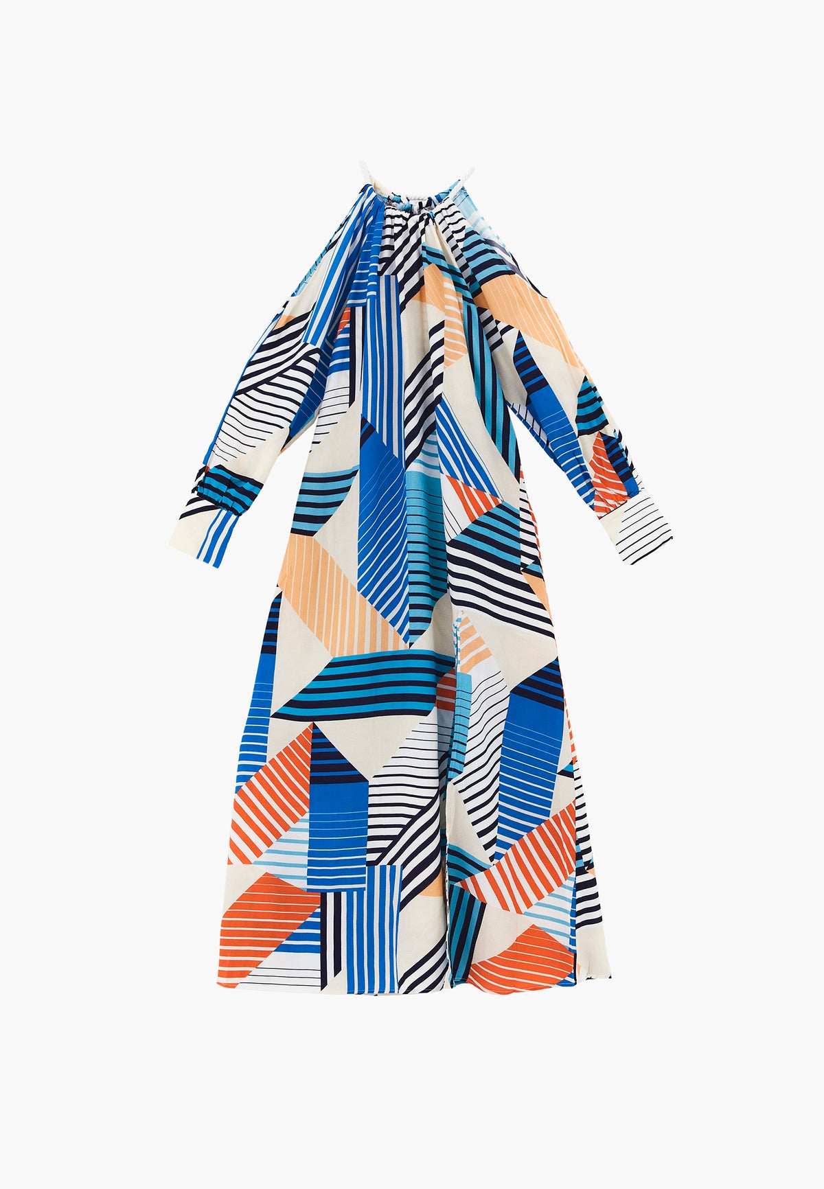 Halter Neck Long Sleeve Dress - STRIPE MIX COMB