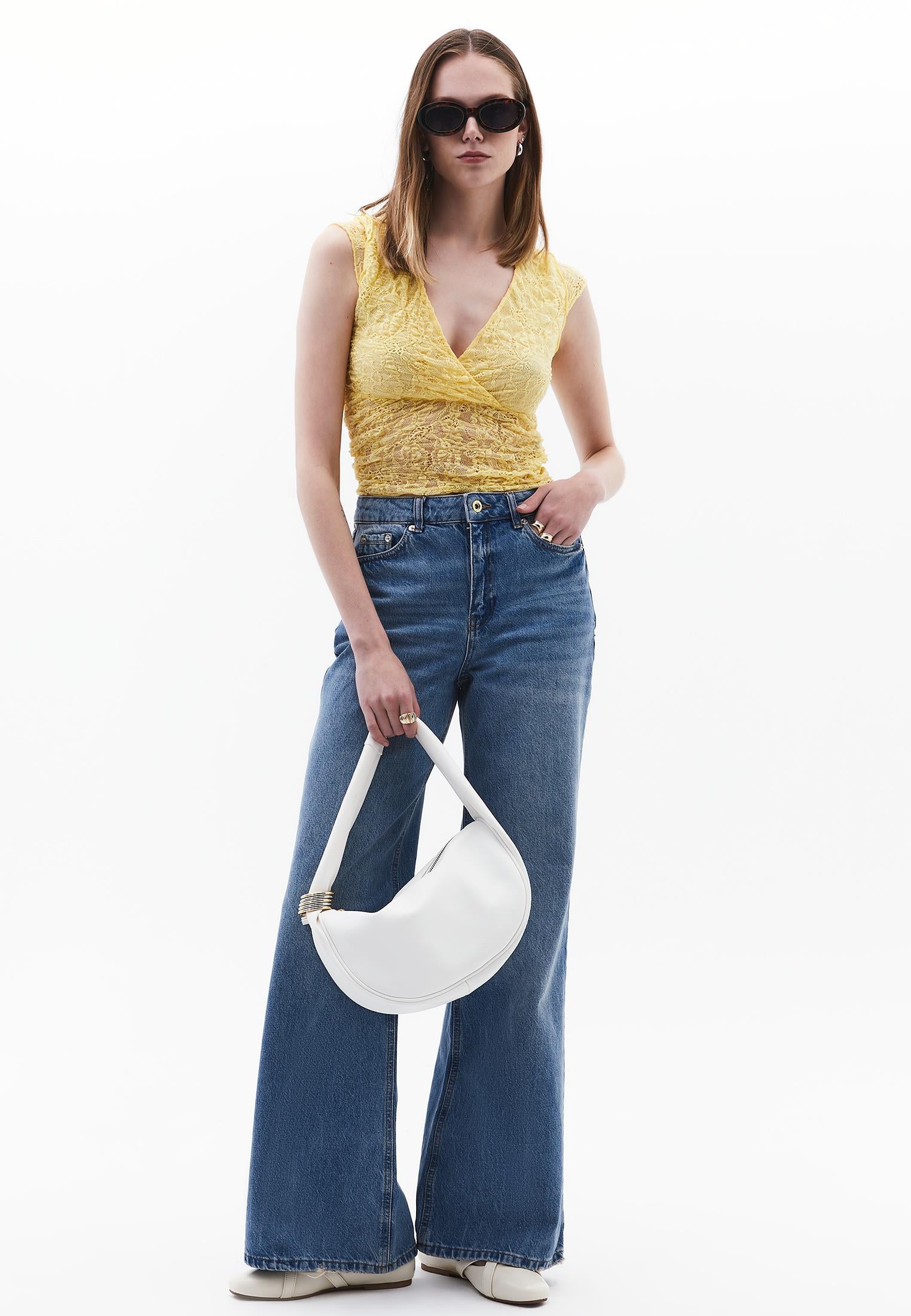 Wrap Neck Bodycon T-Shirt - SUNSHINE