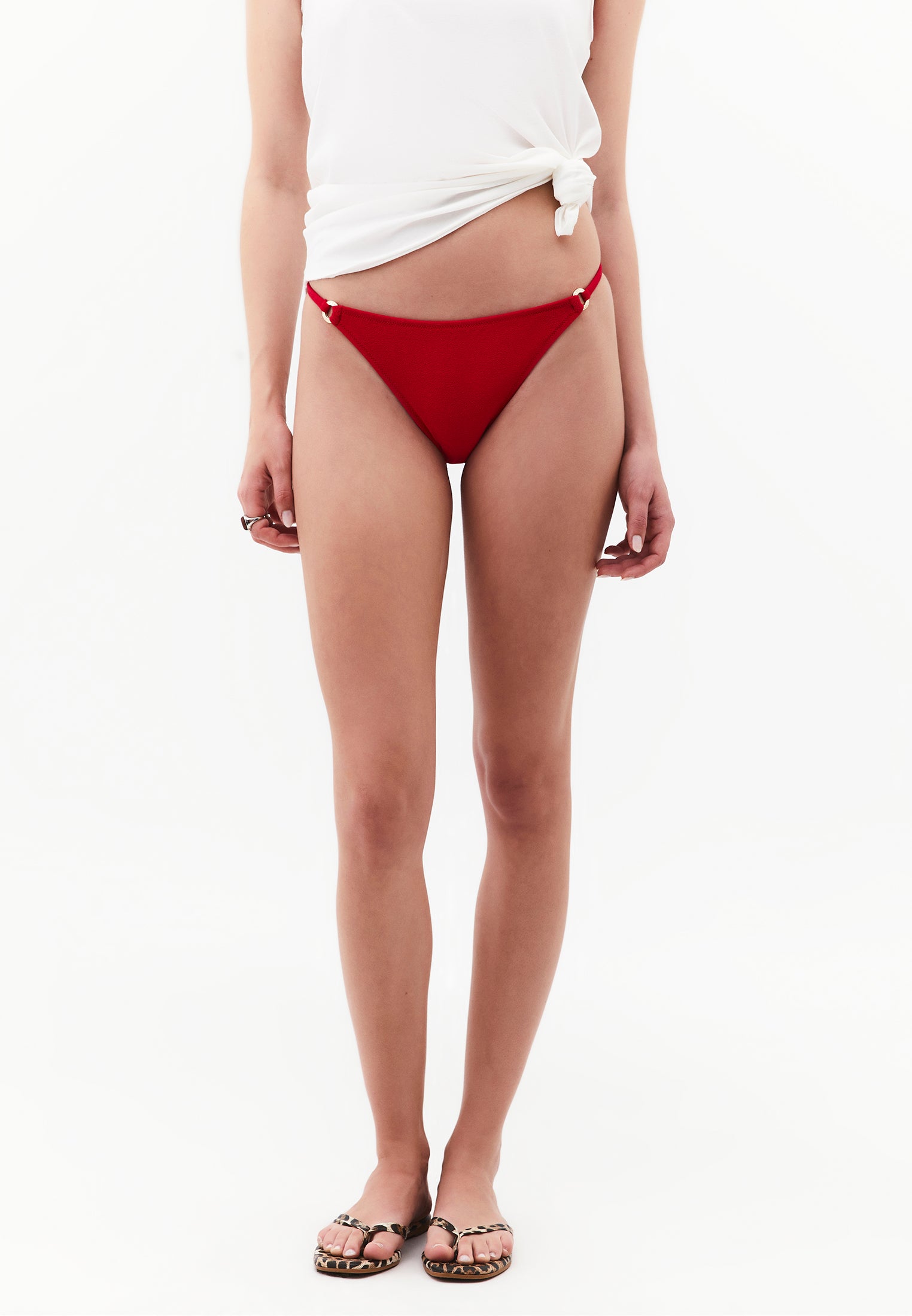 Slim Bikini Bottom With Buckle Detail - TANGO RED