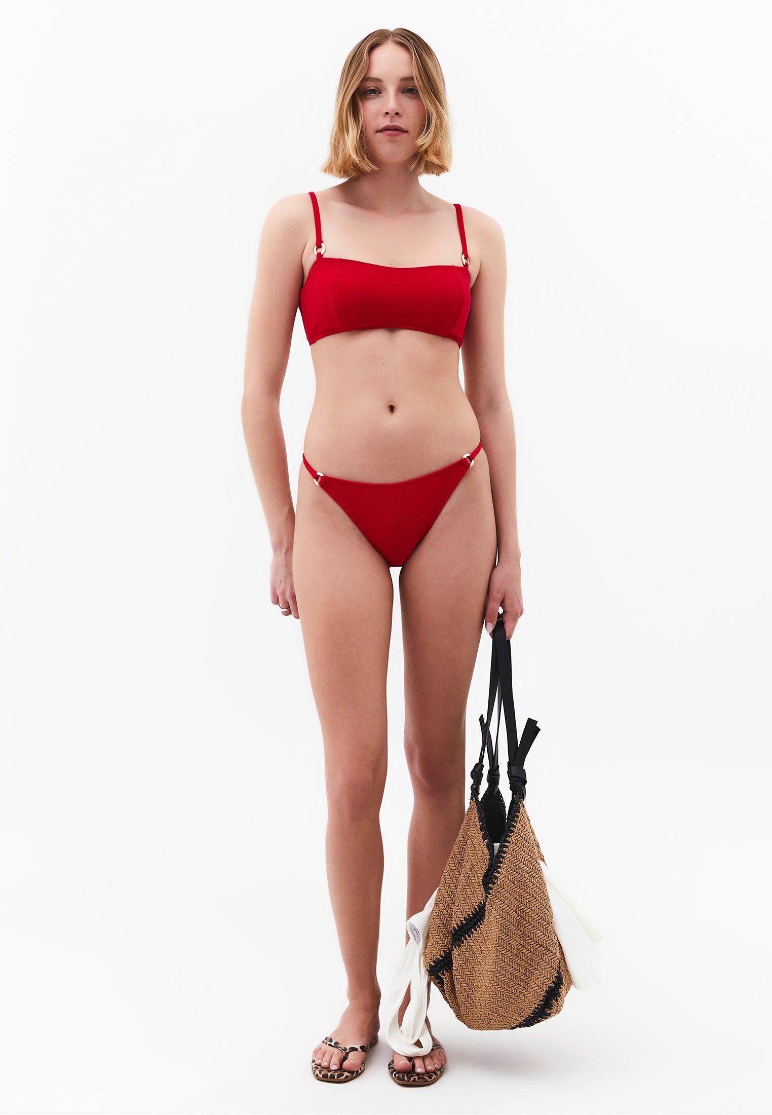 Bodycon Buckle Detail Bikini Top - TANGO RED