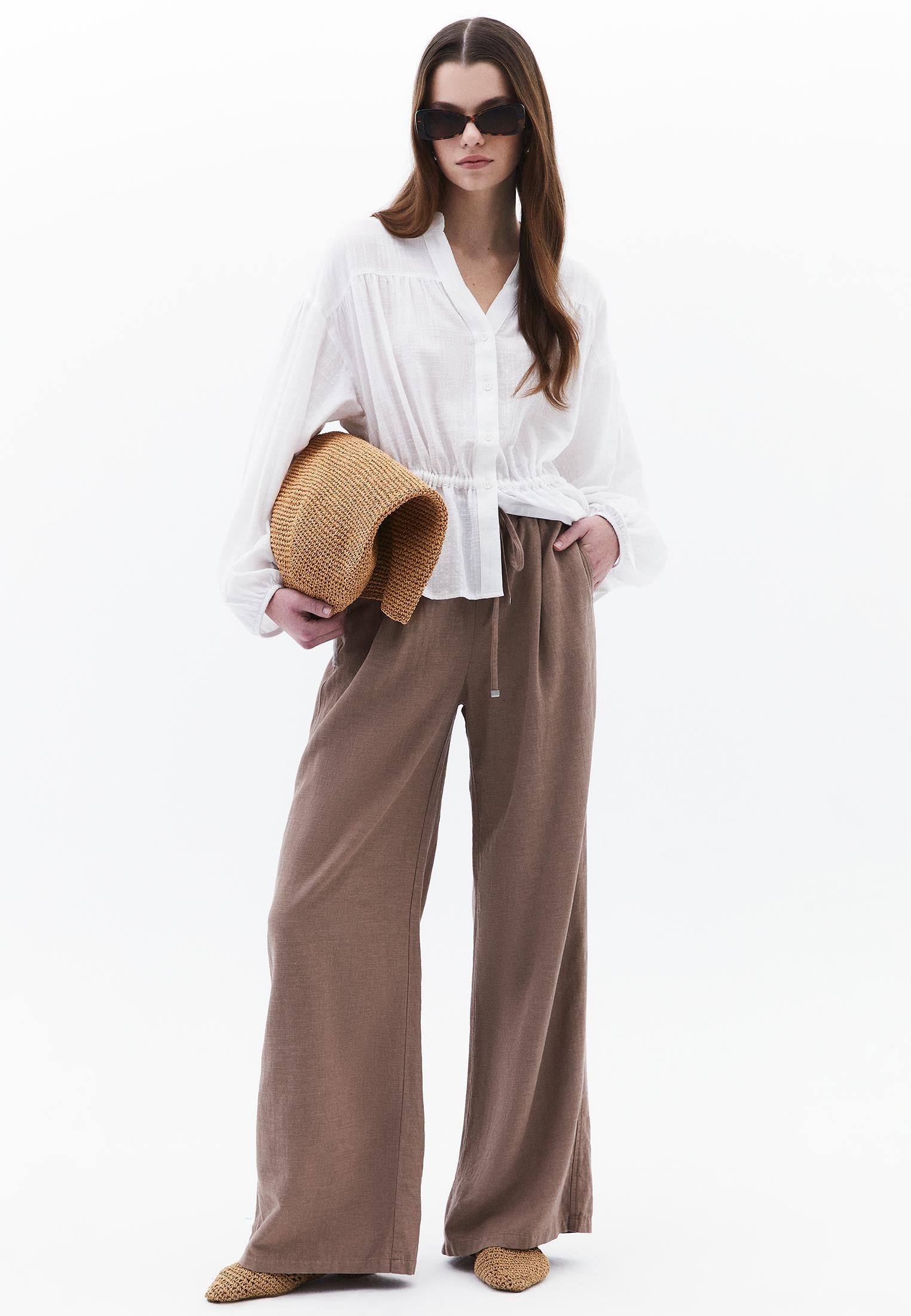 High Waist Wide Leg Pants - TAUPE GRAY