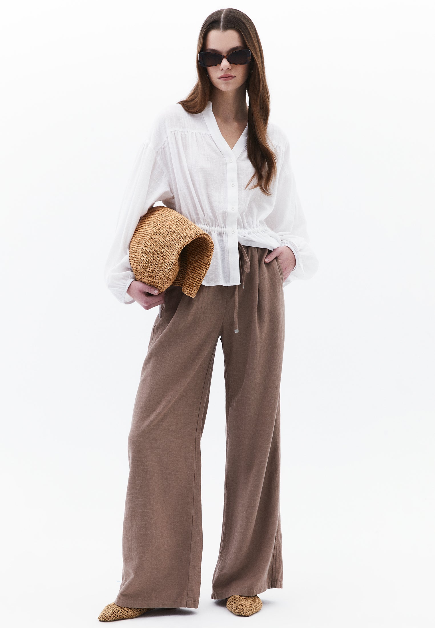 High Waist Wide Leg Pants - TAUPE GRAY
