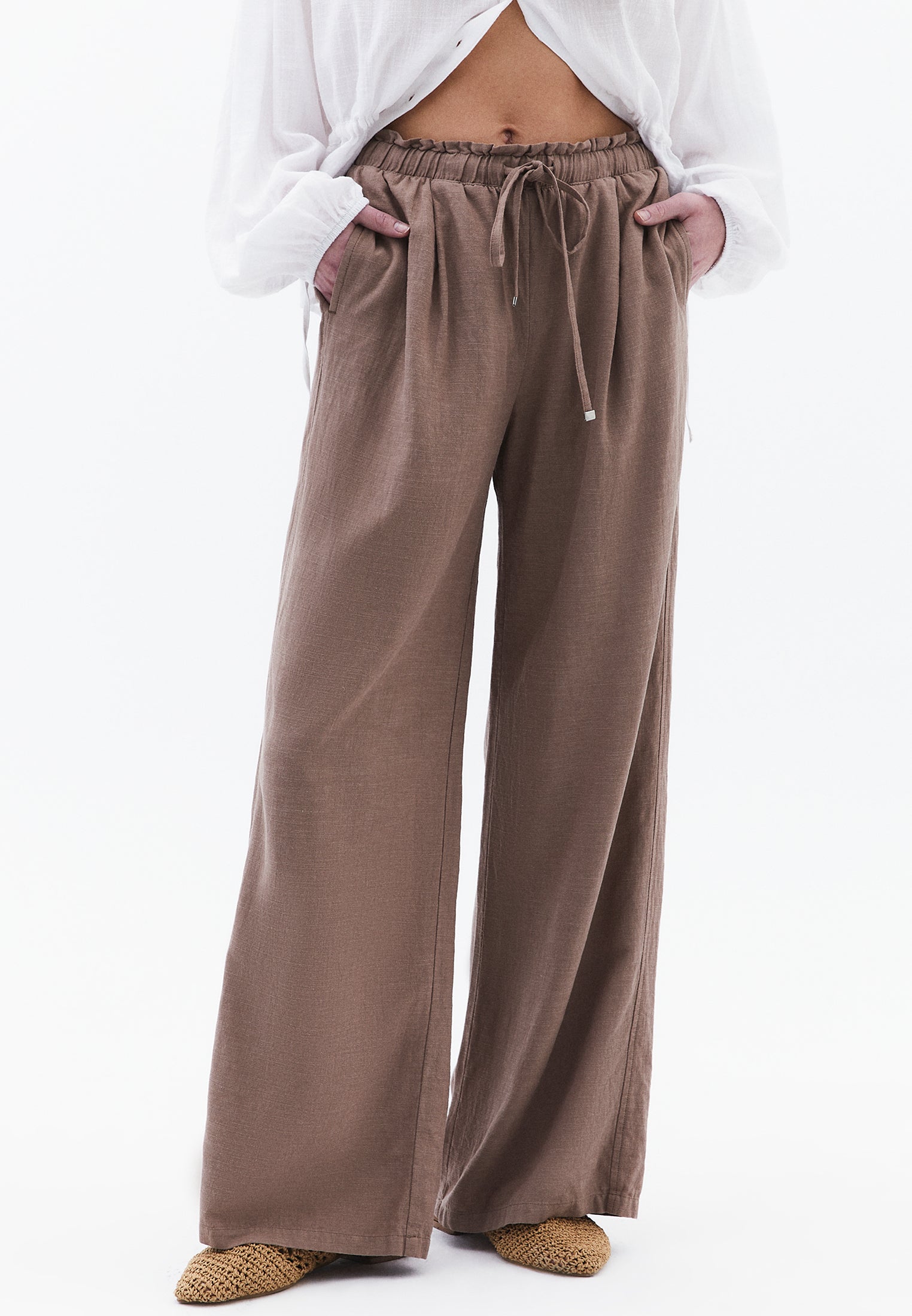 High Waist Wide Leg Pants - TAUPE GRAY