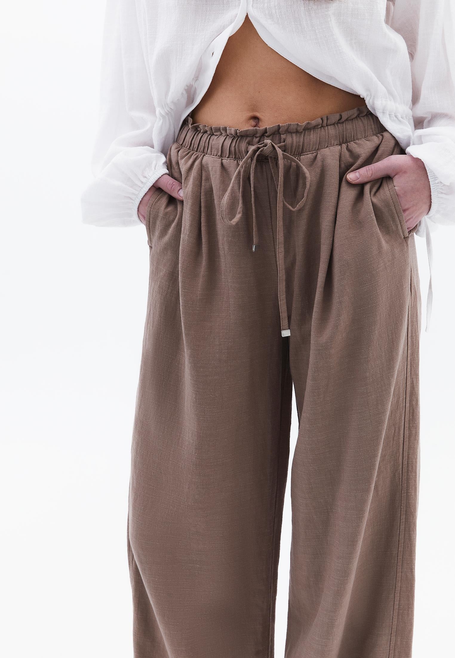 High Waist Wide Leg Pants - TAUPE GRAY