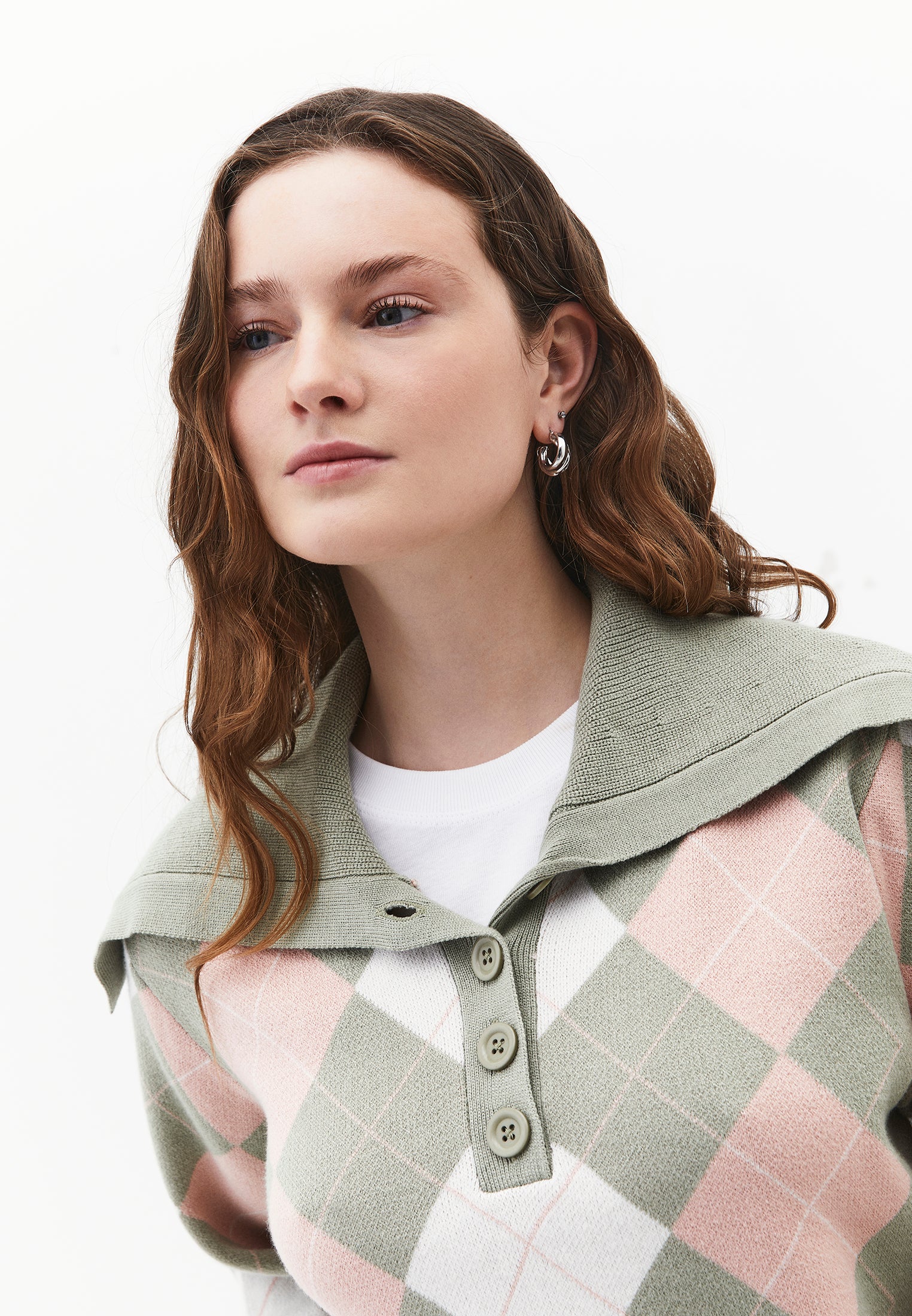 Loose Sweater With Polo Neck Button Detail - TEA COMB
