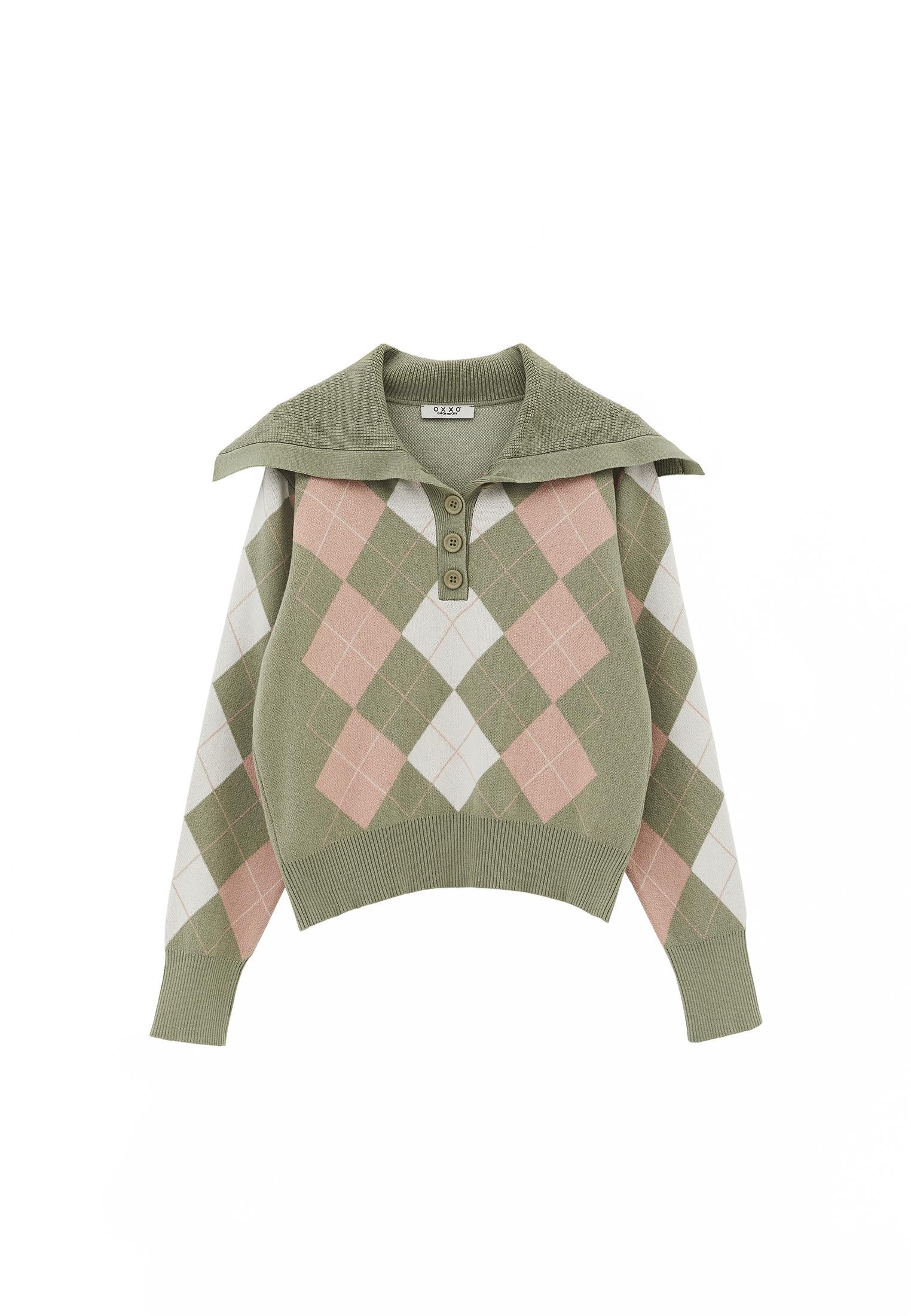 Loose Sweater With Polo Neck Button Detail - TEA COMB